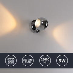 Aplique de pared LED con óptica "BOO" 9W - Cromo - Up & down - 2700K
