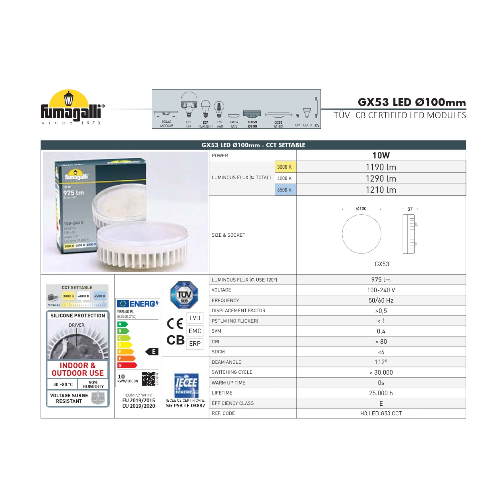 Bombilla LED GX53 CCT 10W - 120º - 975lm