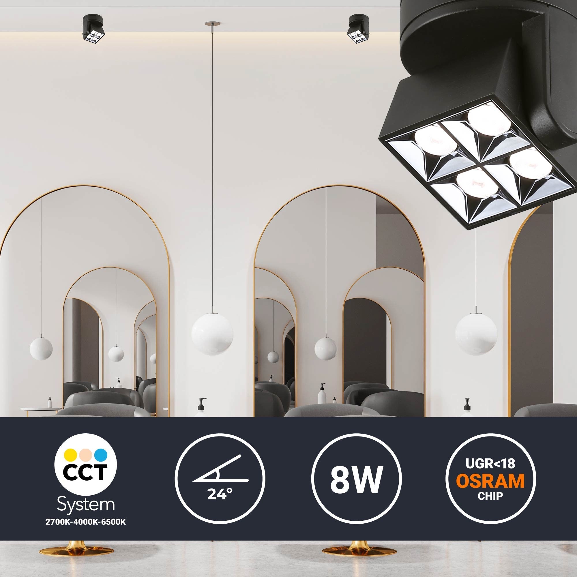 Aplique techo LED cuadrado orientable 8W - CCT - UGR18 - Chip OSRAM - Driver KGP