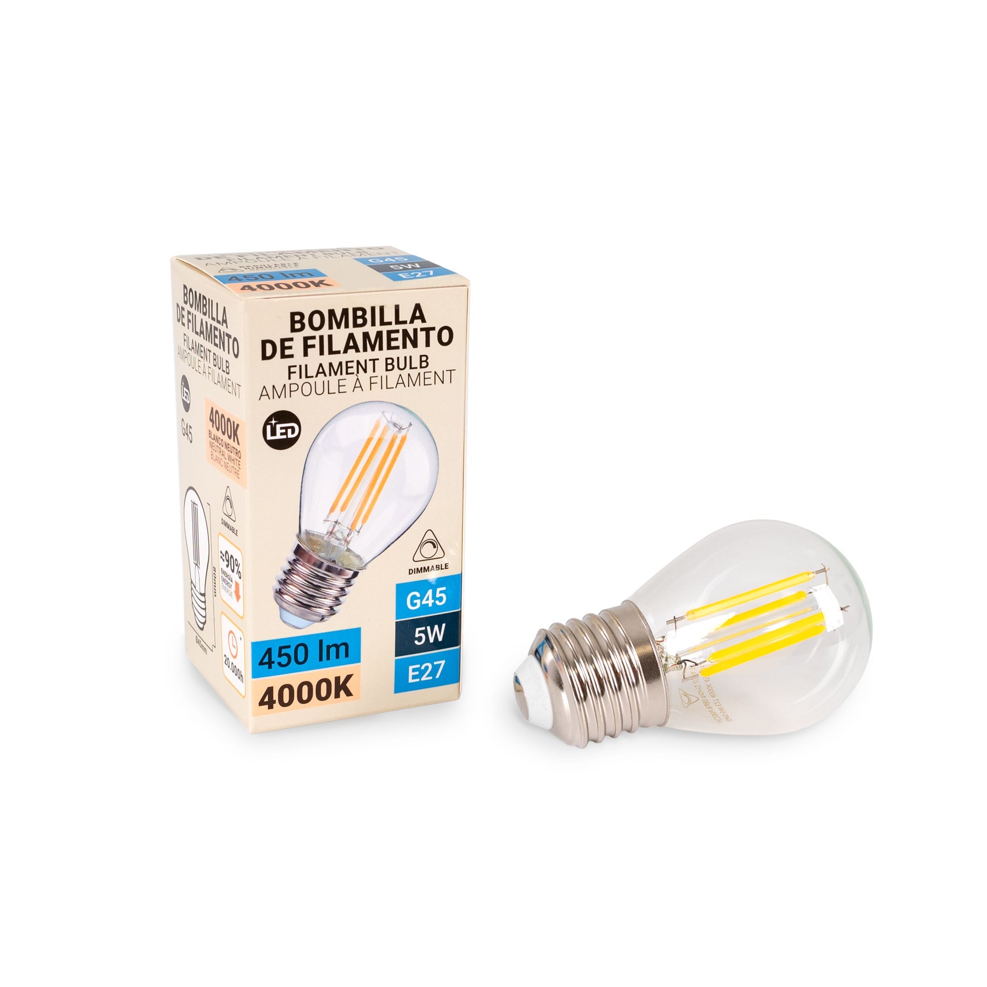 Bombilla LED filamento E27 G45 - 5W - Regulable