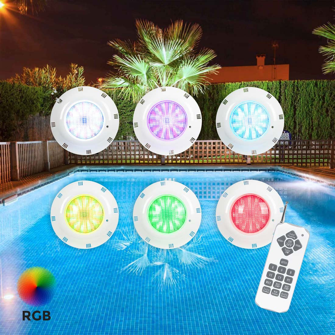 Foco LED sumergible para piscina - 12V AC - 24W - IP68 - Ø295mm