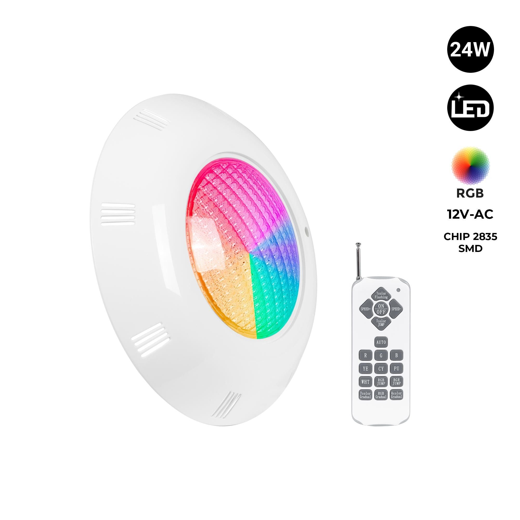 Foco LED sumergible para piscina de fibra - 12V AC - 24W - IP68 - Ø295mm