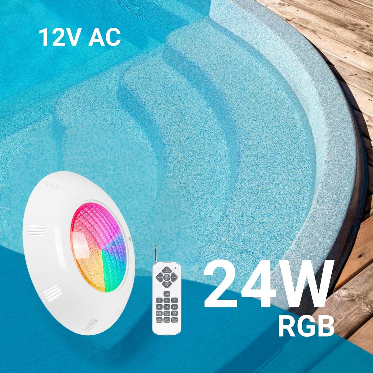 Foco LED sumergible para piscina de fibra - 12V AC - 24W - IP68 - Ø295mm