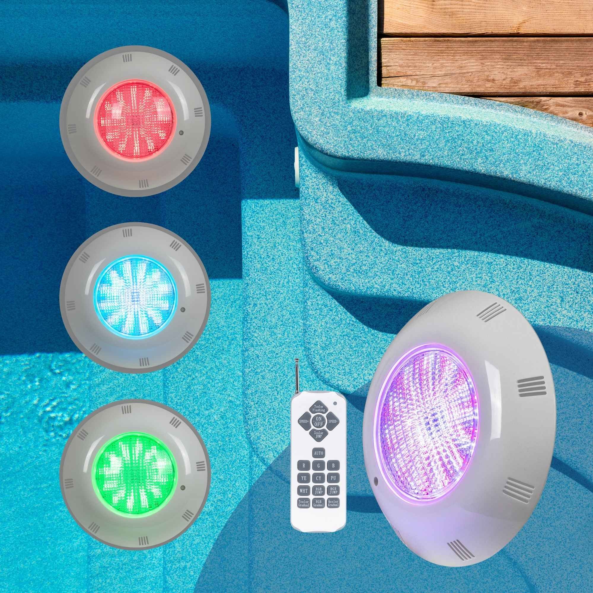 Foco LED sumergible para piscina de fibra - 12V AC - 24W - IP68 - Ø295mm