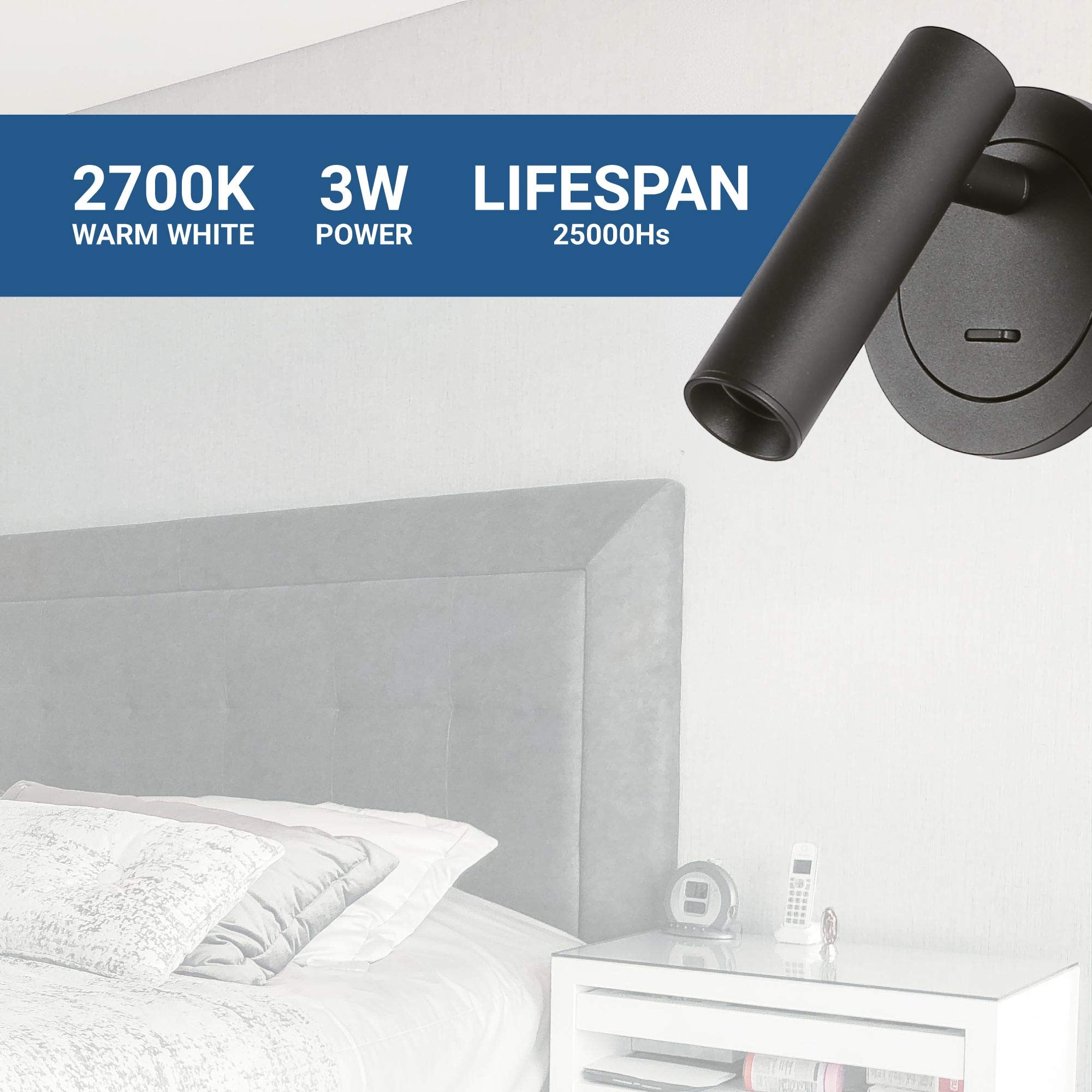 Aplique empotrable para lectura "MILSA" - 3W - 2700K - CRI 85