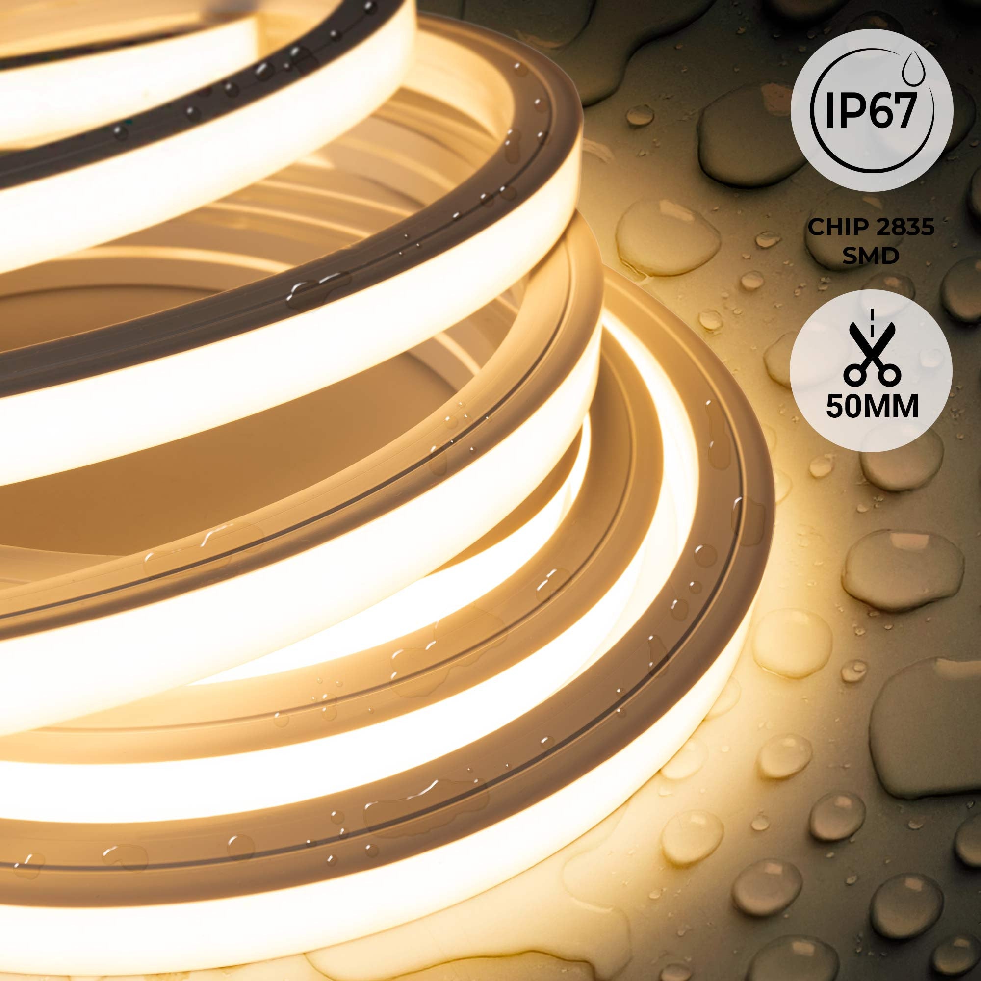 Neón LED flexible 3D  24V DC - 16x16mm - 5 metros - Kit completo - 12W/m - IP67 - Curvatura vertical y horizontal