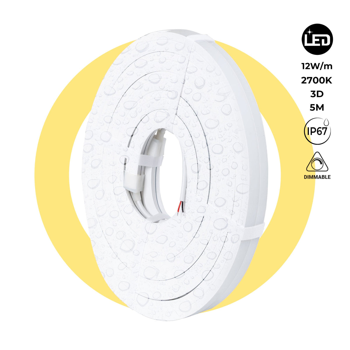 Neón LED flexible 3D  24V DC - 16x16mm - 5 metros - Kit completo - 12W/m - IP67 - Curvatura vertical y horizontal