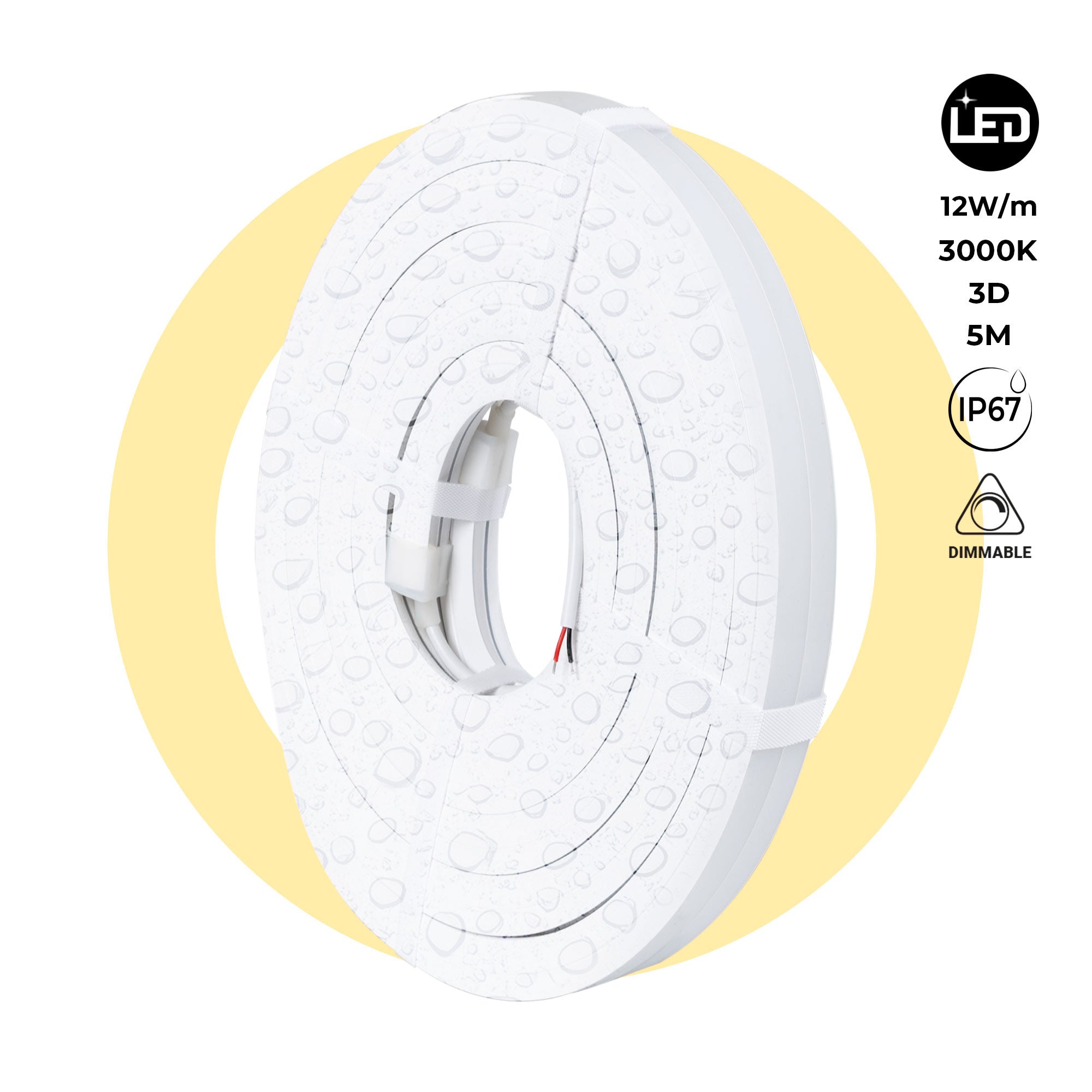 Neón LED flexible 3D  24V DC - 16x16mm - 5 metros - Kit completo - 12W/m - IP67 - Curvatura vertical y horizontal
