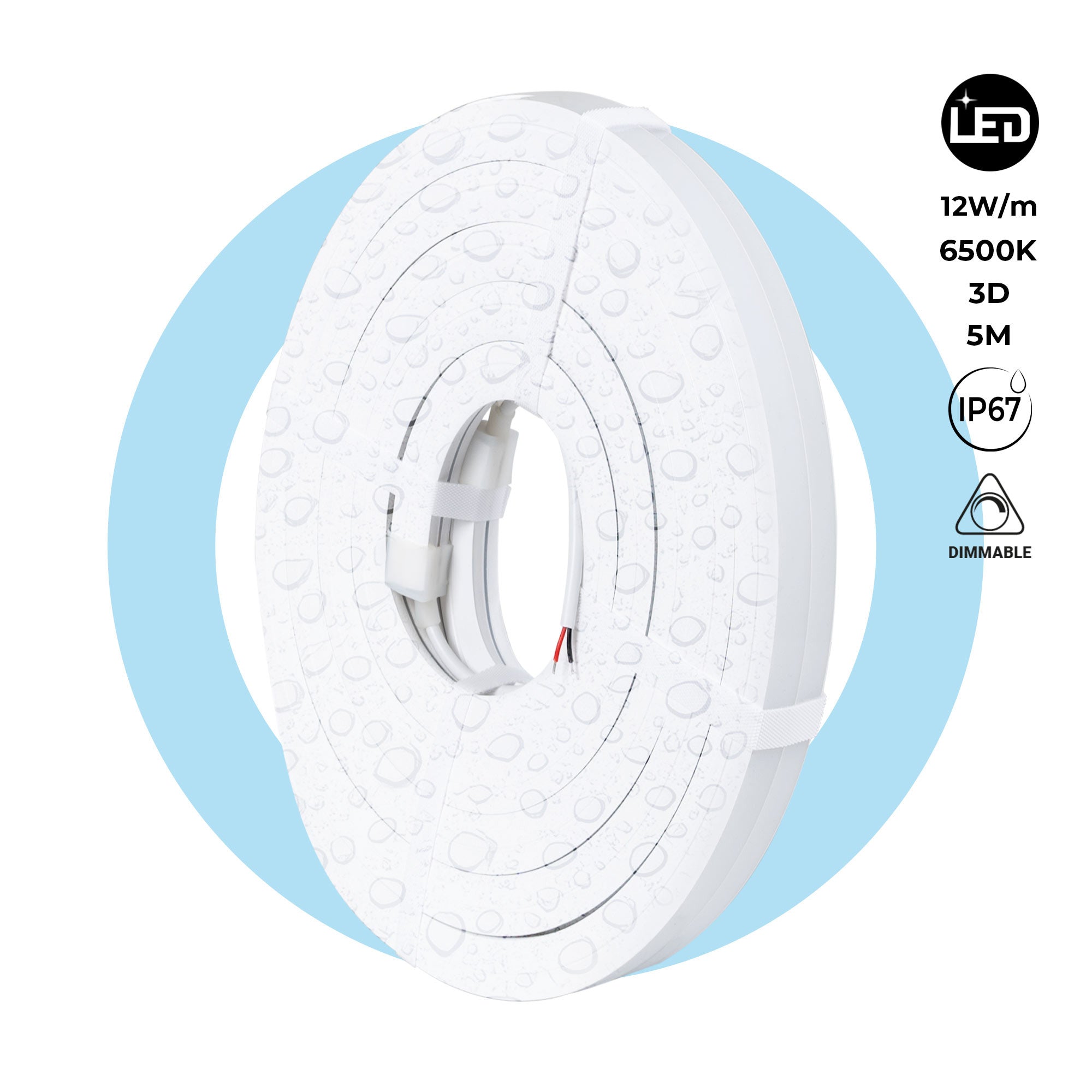 Neón LED flexible 3D  24V DC - 16x16mm - 5 metros - Kit completo - 12W/m - IP67 - Curvatura vertical y horizontal