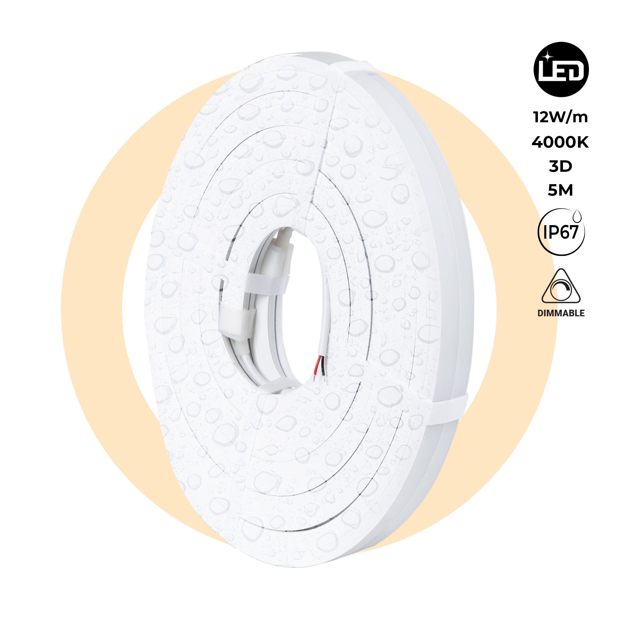 Neón LED flexible 3D  24V DC - 16x16mm - 5 metros - Kit completo - 12W/m - IP67 - Curvatura vertical y horizontal