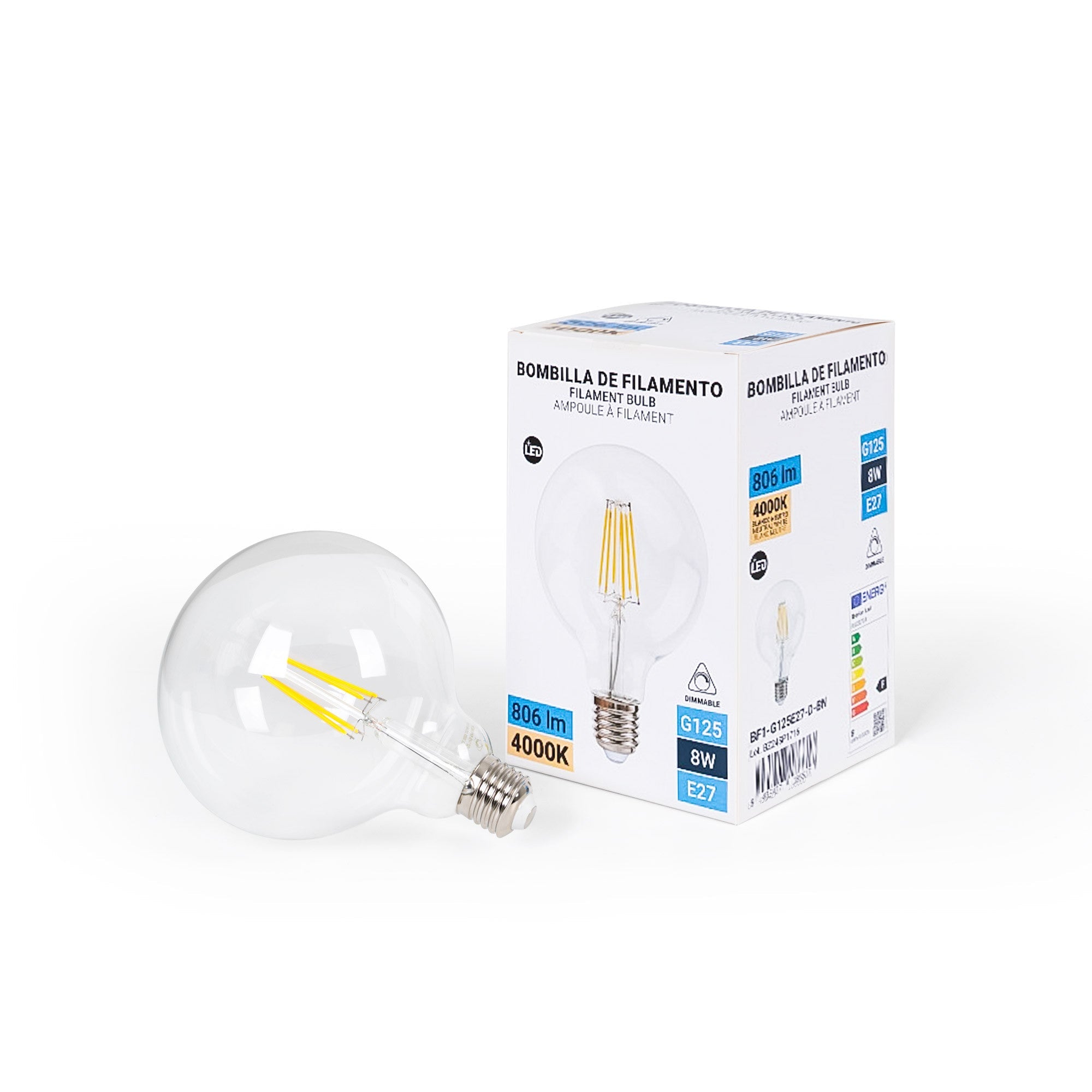 Bombilla LED globo filamento - E27 G125 - 8W - Regulable