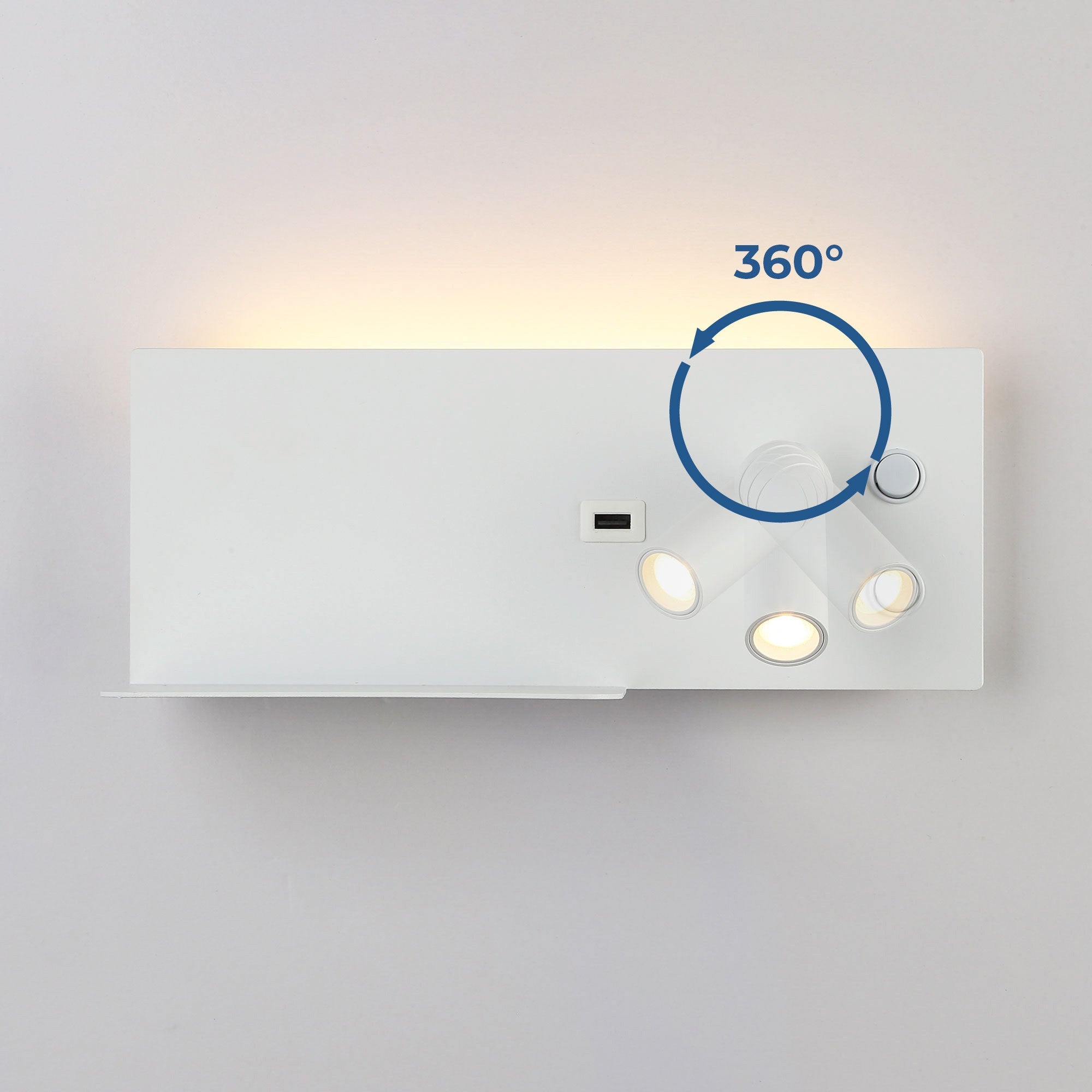Aplique de pared para lectura con puerto USB "Kerta" - Iluminación doble - 3W+7W