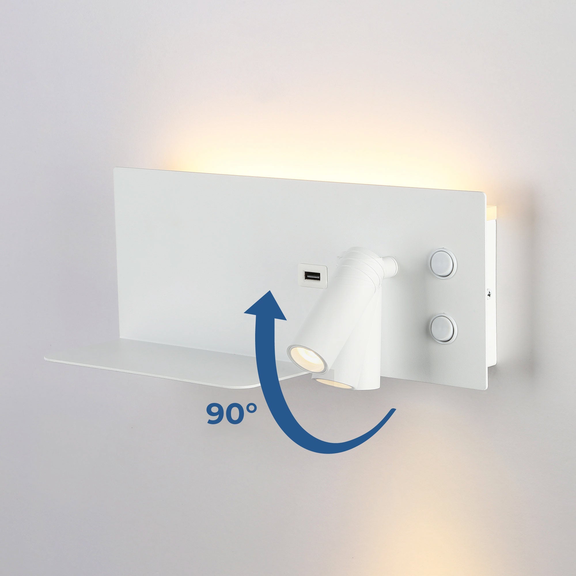 Aplique de pared para lectura con puerto USB "Kerta" - Iluminación doble - 3W+7W