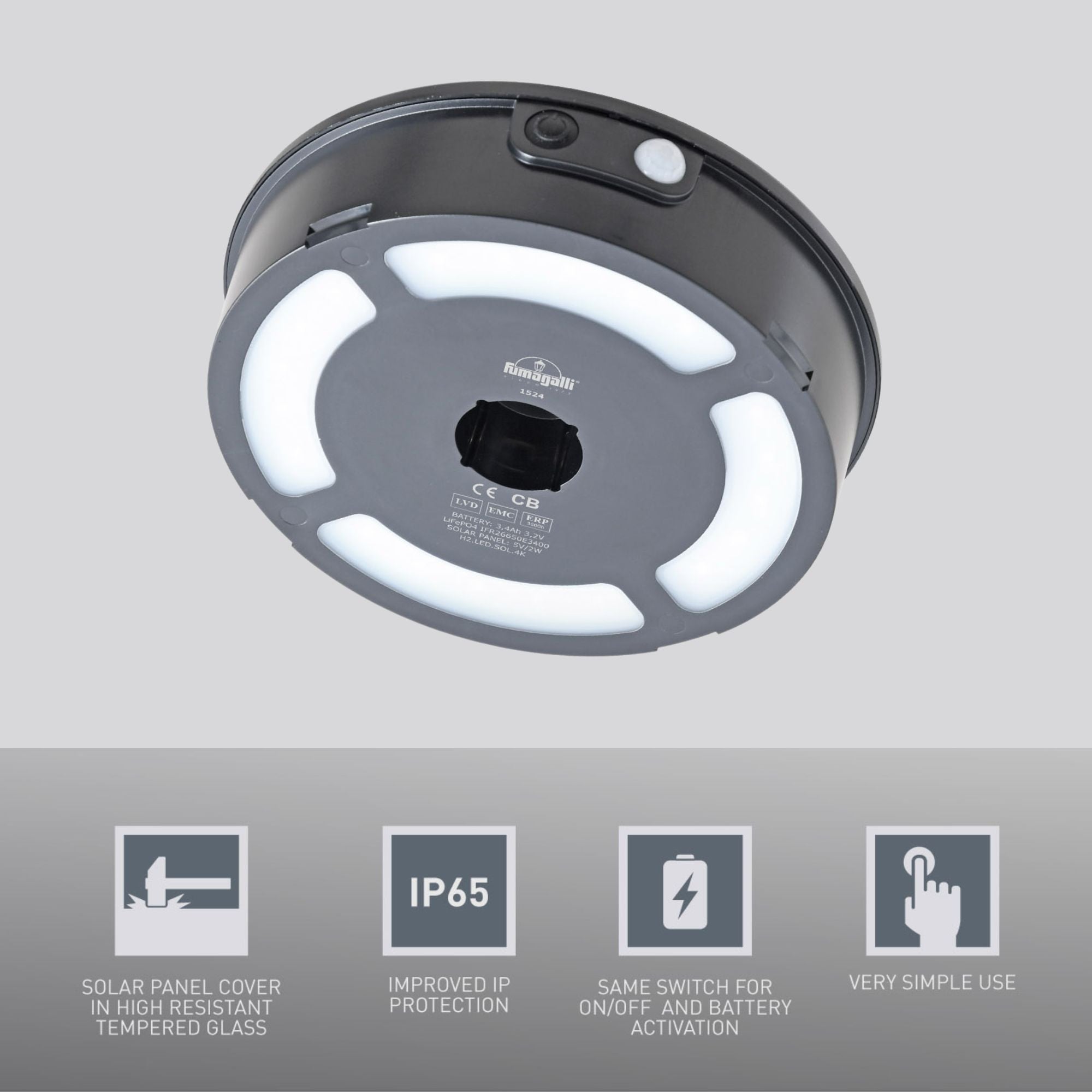 Aplique de pared solar "FORTUNATO" FUMAGALLI - Sensor PIR - 4000K - 2 modos de funcionamiento