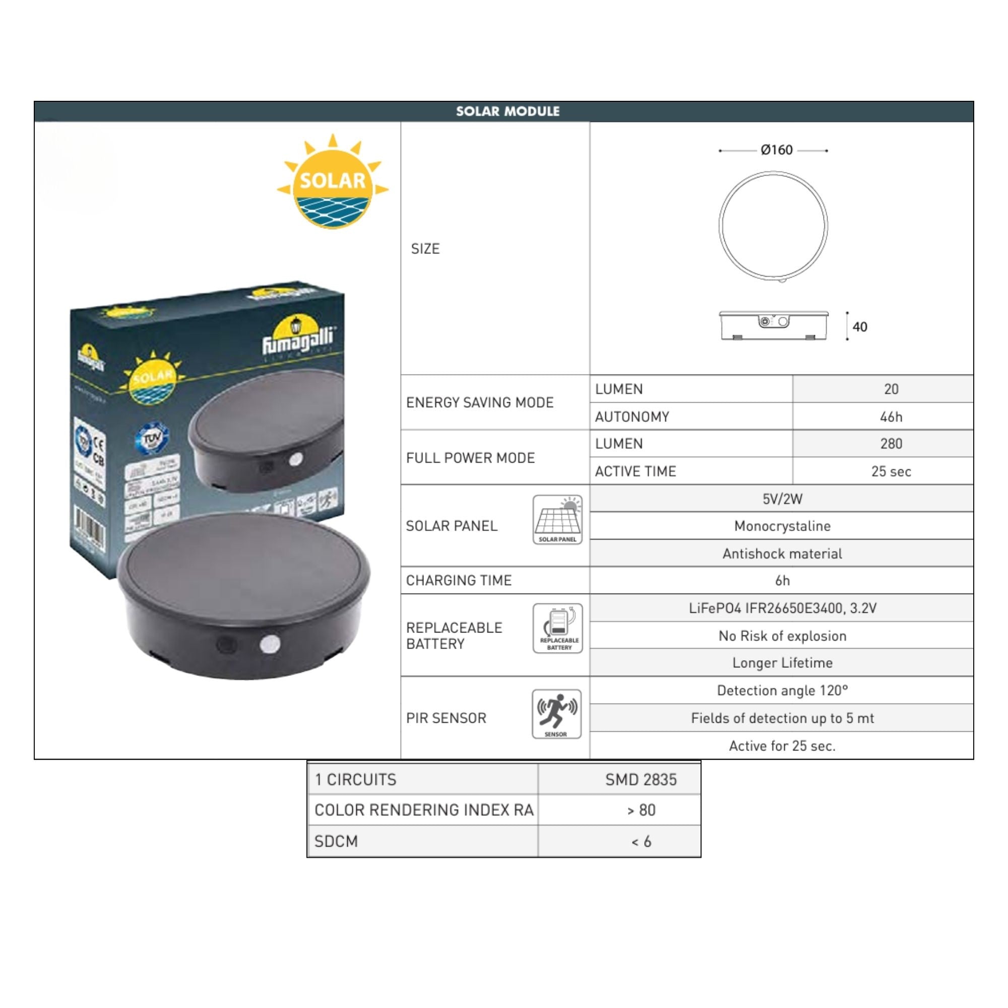 Bolardo solar de jardín "MIZAR/ROSETTA" con sensor PIR - 2 modos de funcionamiento - 4000K