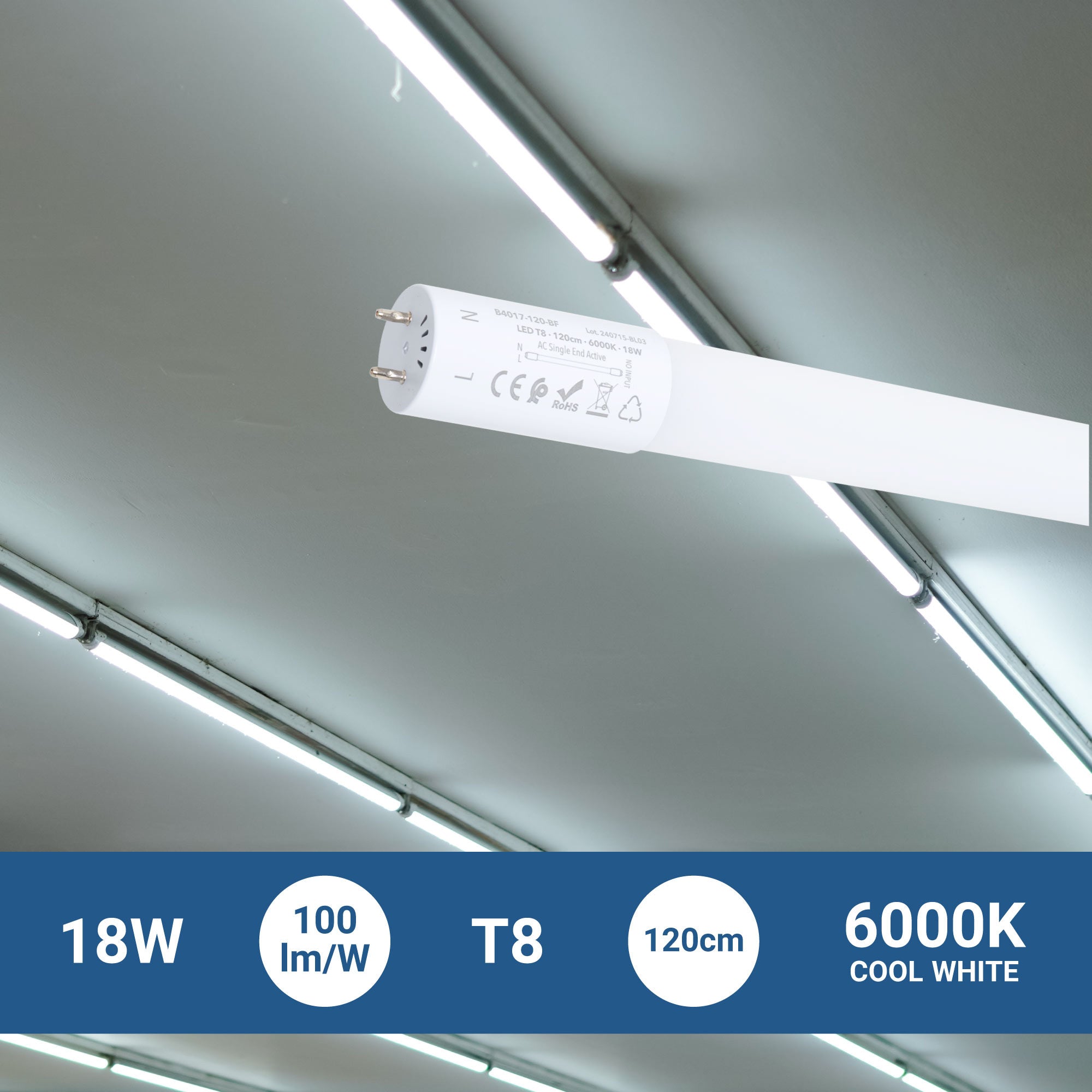 Tubo LED T8 con sensor de movimiento microondas 30-100% - 18W - 120 cm - 6000K