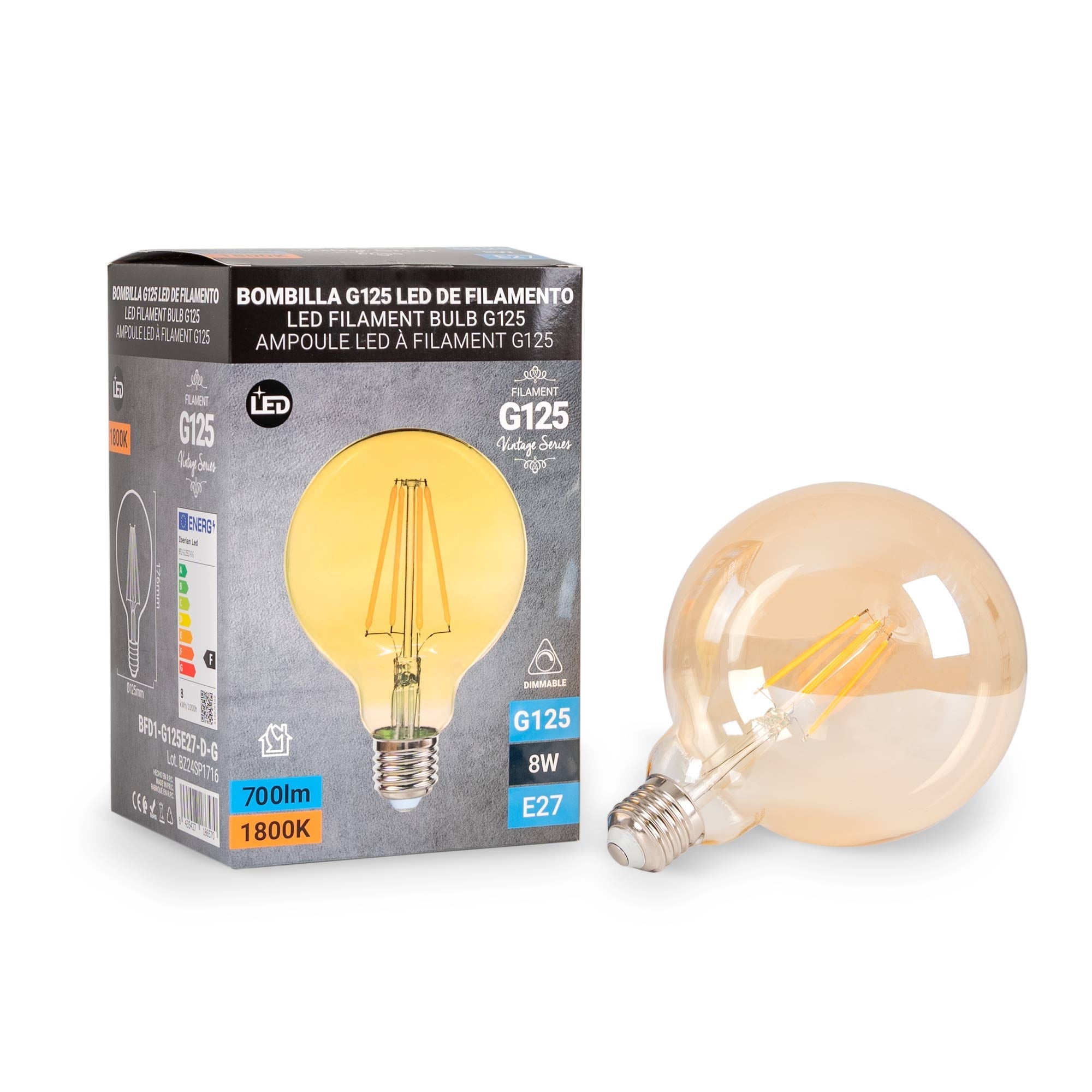 Bombilla LED Vintage Globo Filamento - E27 G125 - 6W - Regulable