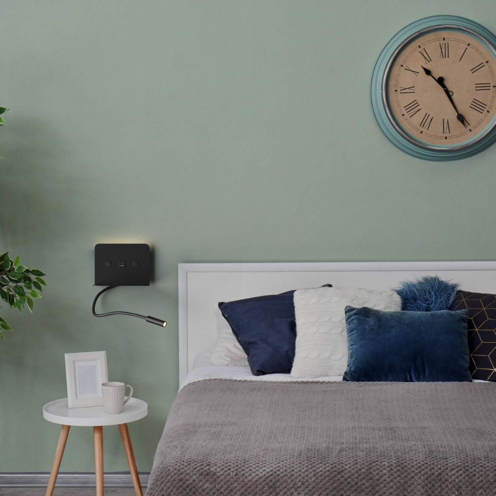Aplique de pared para lectura "SLANGE 2" - 3W + 6W - Puerto USB + USB-C