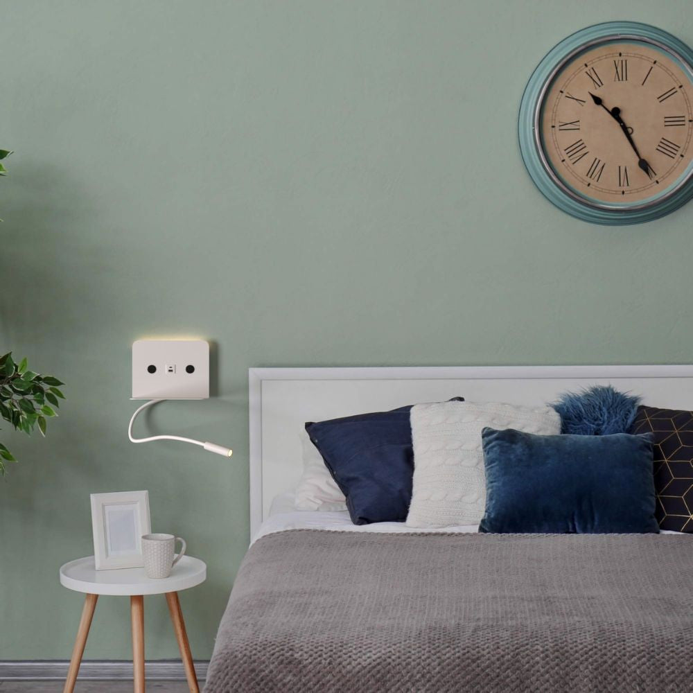 Aplique de pared para lectura "SLANGE 2" - 3W + 6W - Puerto USB + USB-C