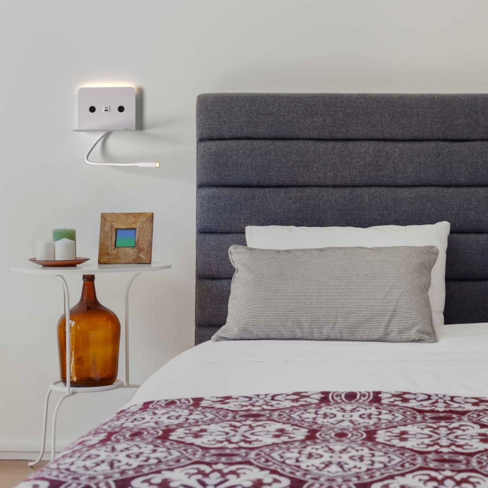 Aplique de pared para lectura "SLANGE 2" - 3W + 6W - Puerto USB + USB-C