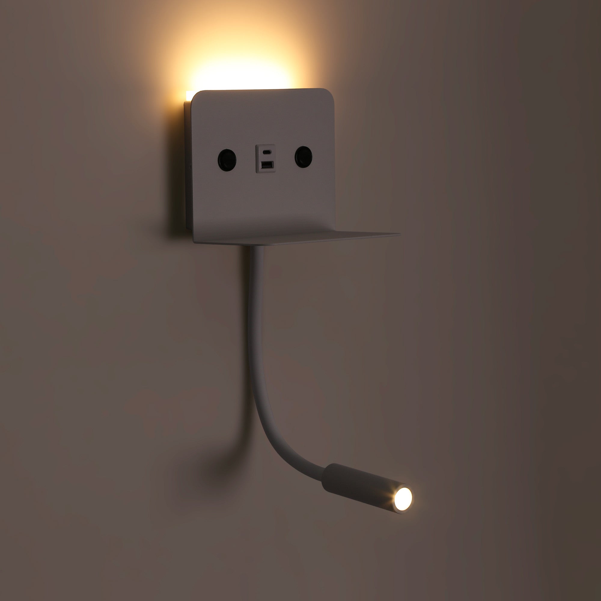 Aplique de pared para lectura "SLANGE 2" - 3W + 6W - Puerto USB + USB-C