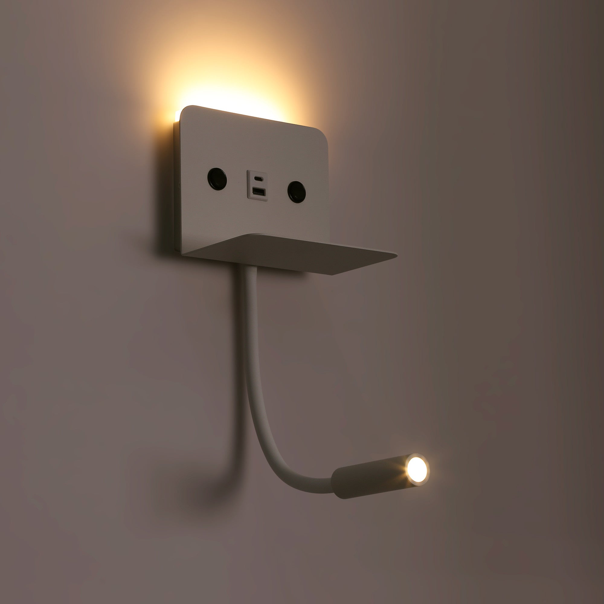 Aplique de pared para lectura "SLANGE 2" - 3W + 6W - Puerto USB + USB-C