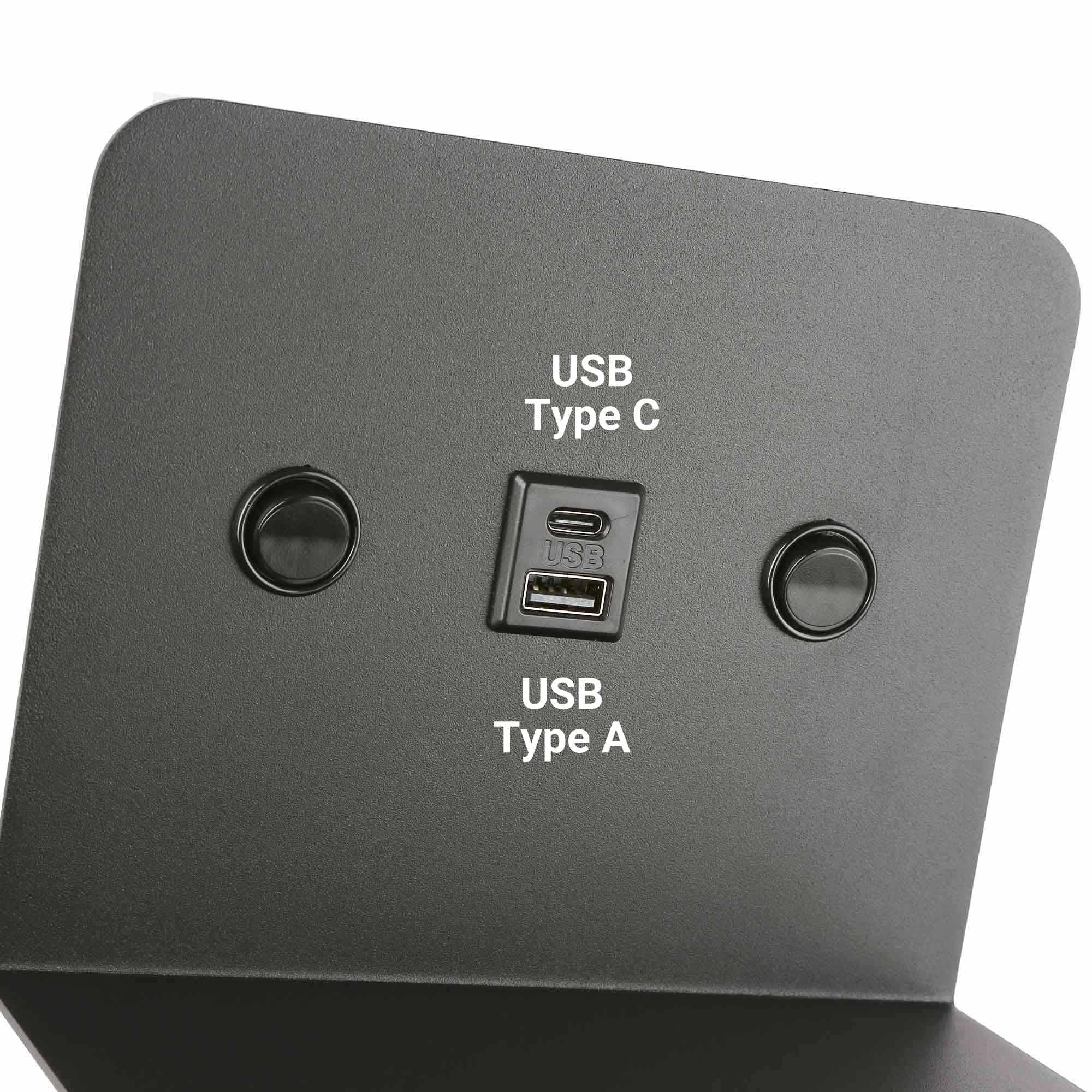 Aplique de pared para lectura "SLANGE 2" - 3W + 6W - Puerto USB + USB-C