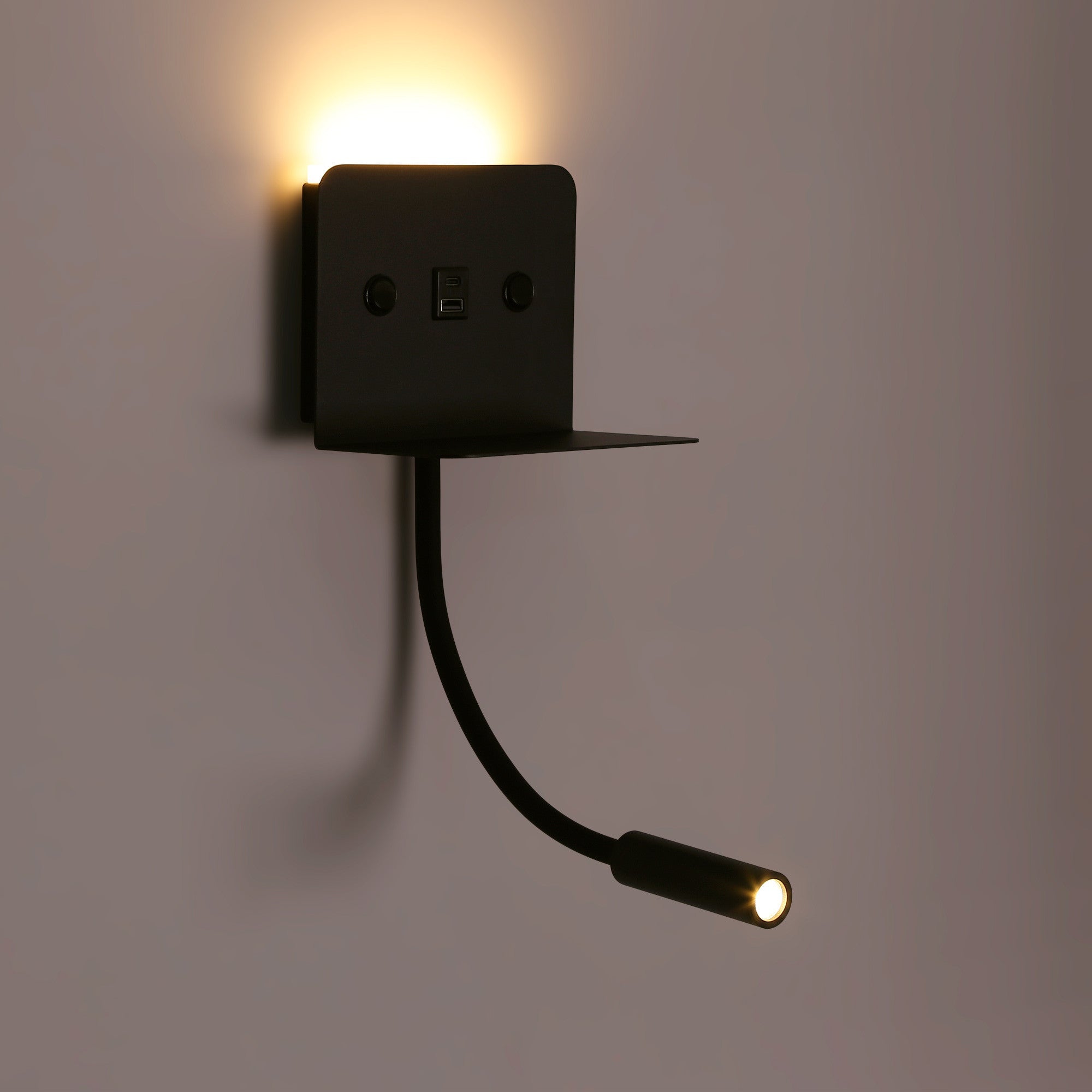 Aplique de pared para lectura "SLANGE 2" - 3W + 6W - Puerto USB + USB-C