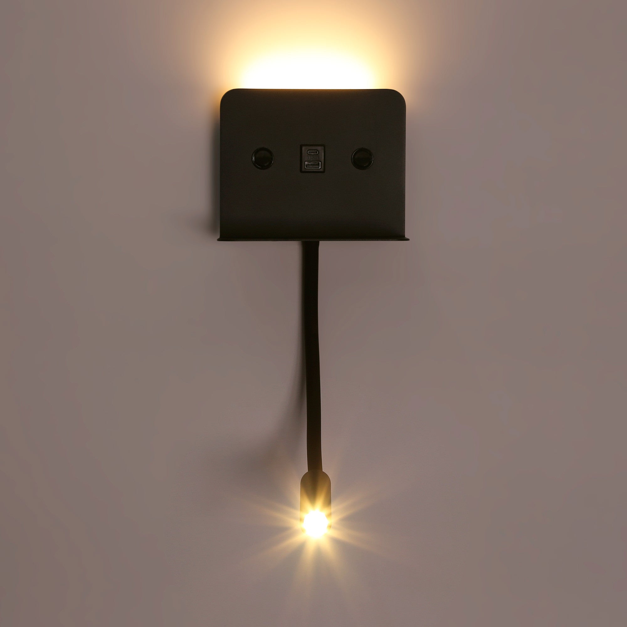 Aplique de pared para lectura "SLANGE 2" - 3W + 6W - Puerto USB + USB-C