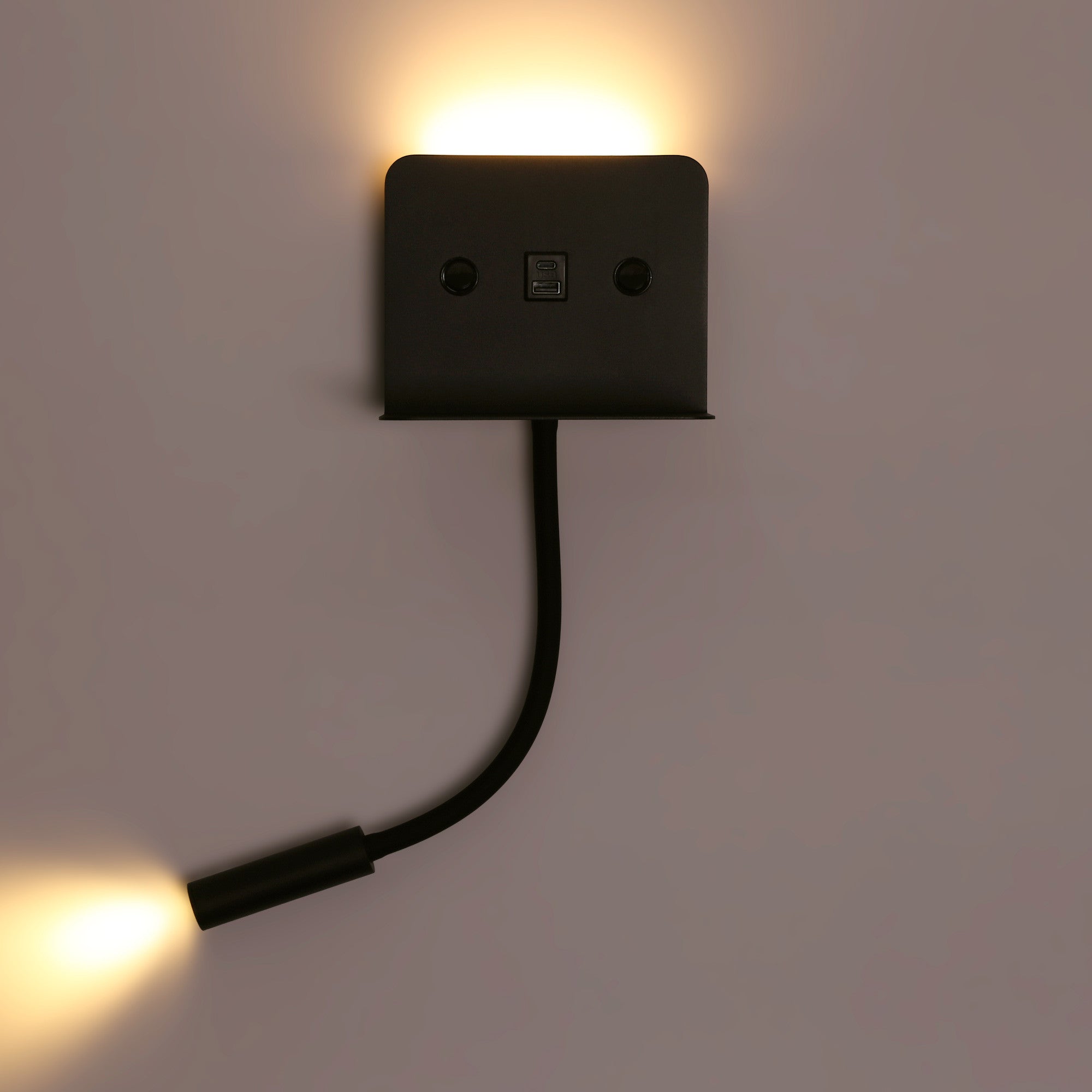 Aplique de pared para lectura "SLANGE 2" - 3W + 6W - Puerto USB + USB-C