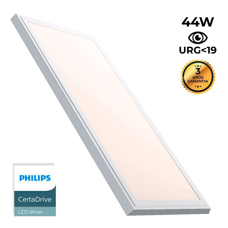 Panel LED slim de superficie 120X30 cm - Driver Philips - 44W - UGR19 - Con KIT de montaje