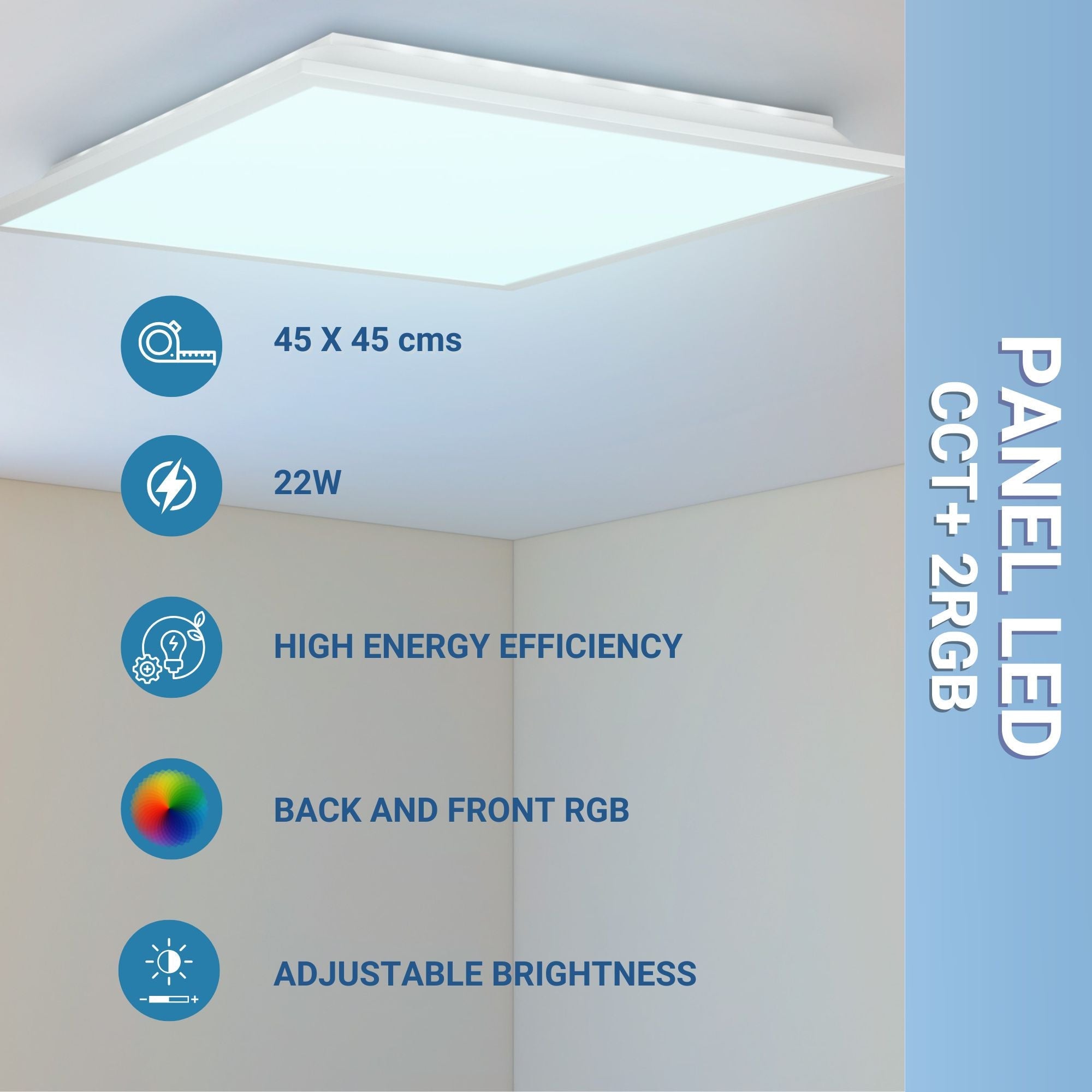 Plafón de techo LED Backlight - 45x45cm - 22W - CCT + 2RGB - Retroiluminado