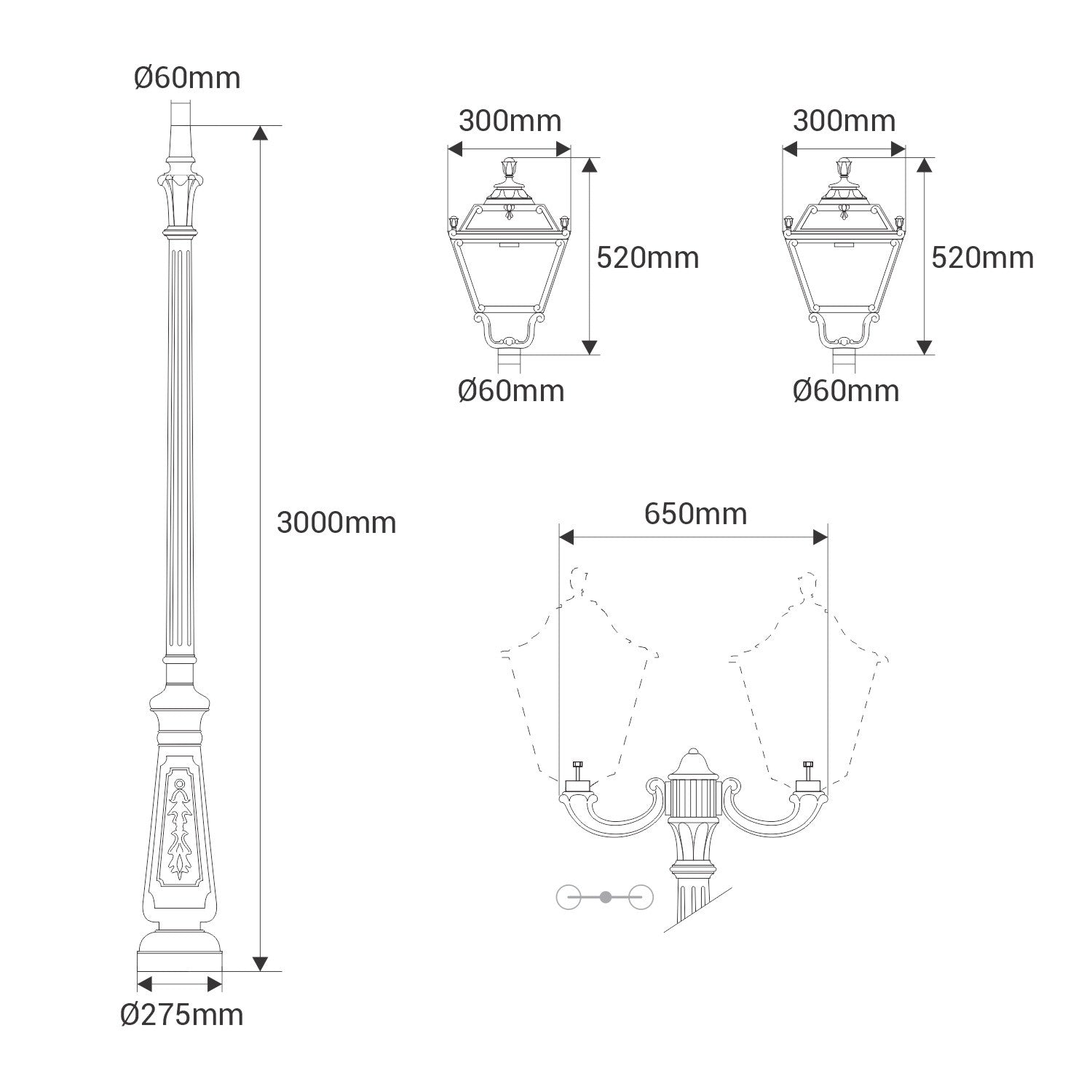 Poste de luz exterior doble Farola "TOBIA" Fumagalli - CCT - 2 x 30W - 8 opciones - E27