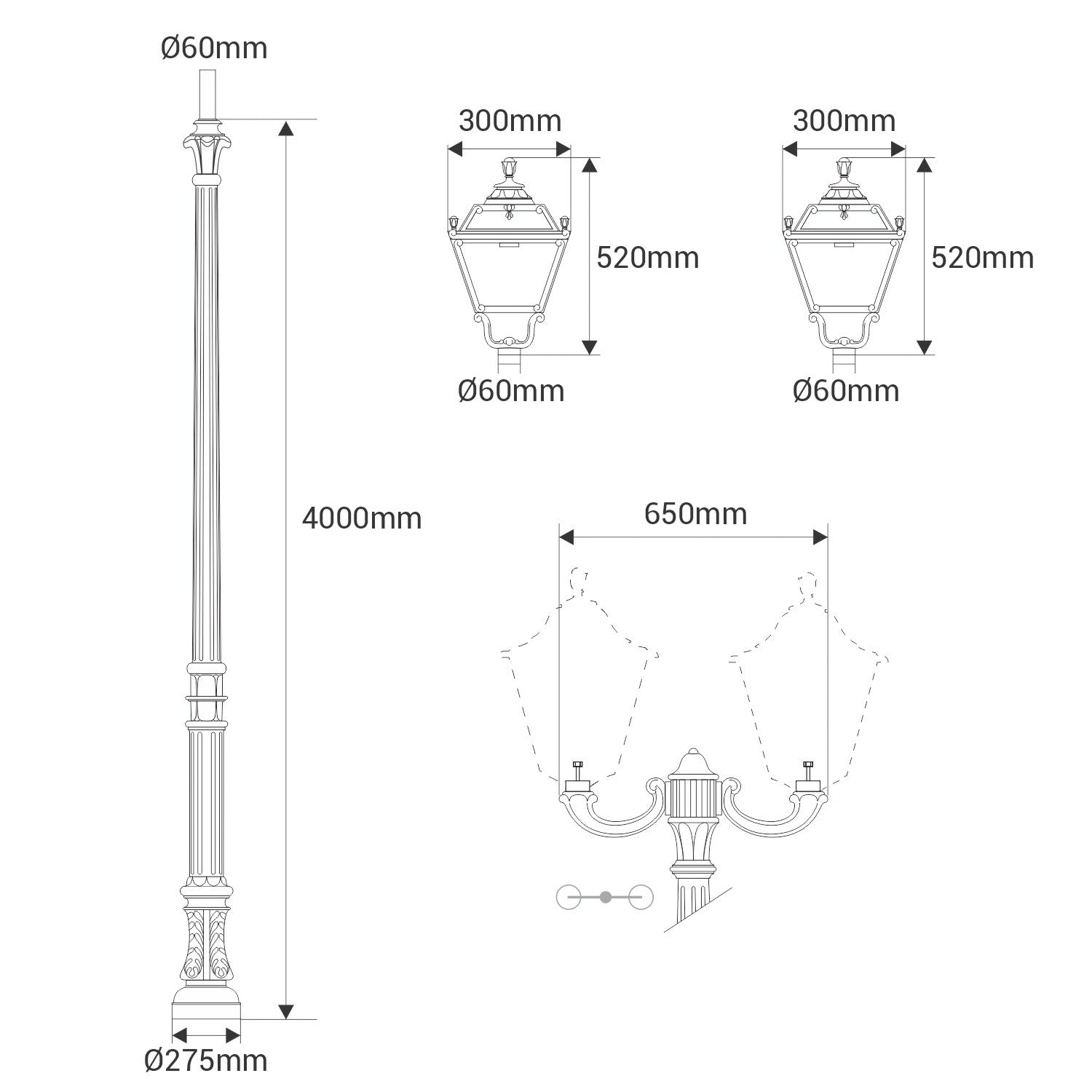 Poste de luz exterior Triple Farola "TOBIA" Fumagalli - CCT - 3 x 30W - 8 opciones - E27