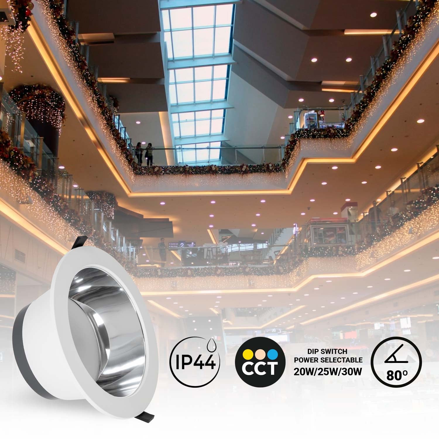 Downlight LED IP44 potencia ajustable 20W/25W/30W - CCT - 100lm/W - Corte Ø 200mm