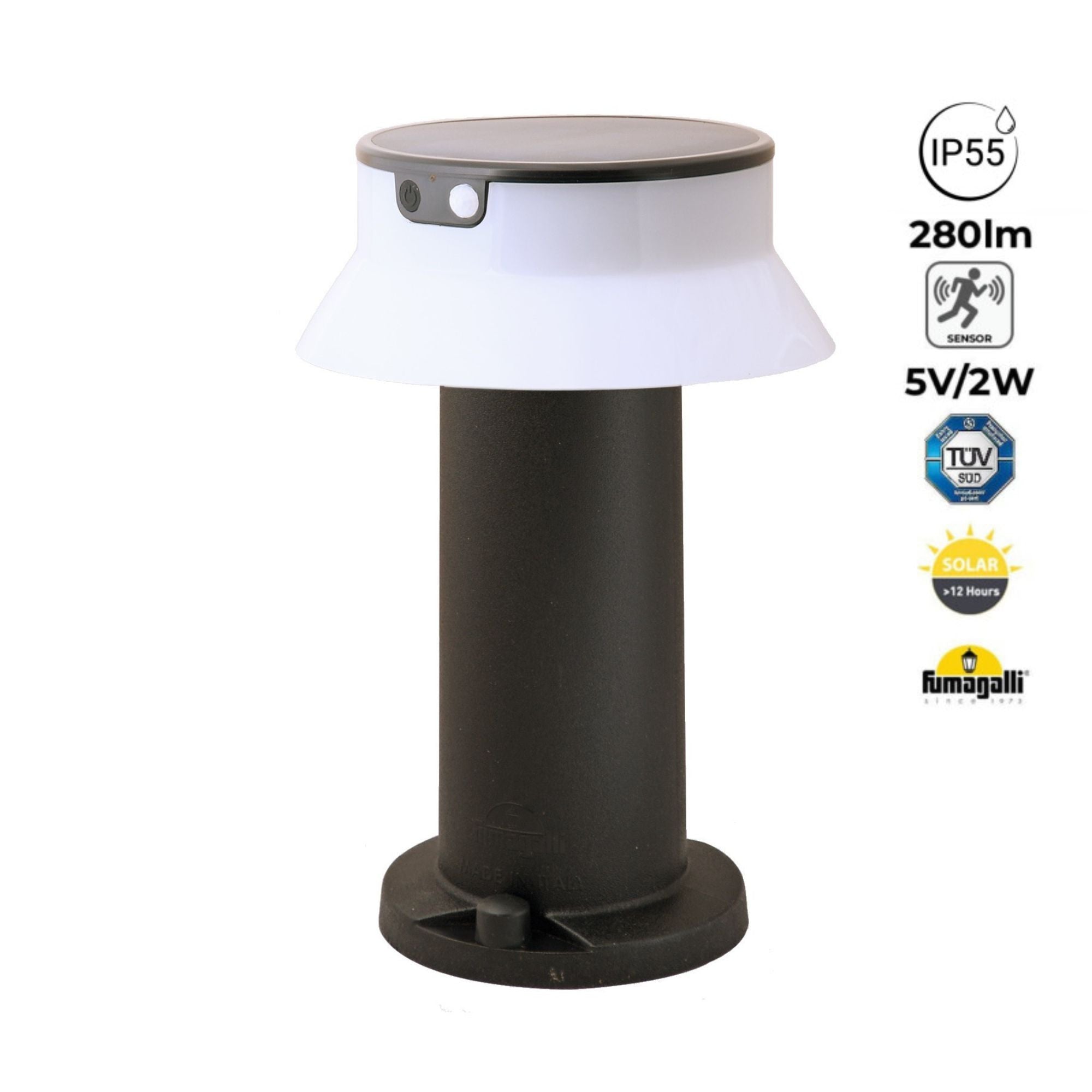 Bolardo solar LED "FELICE 400" con sensor PIR - 33 cm - 4000K - 2 modos de funcionamiento
