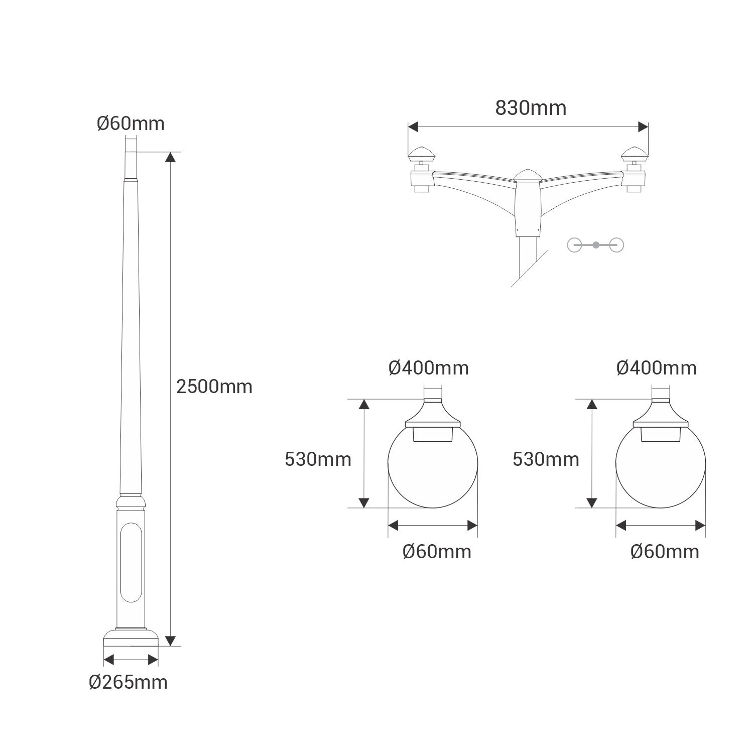 Poste Exterior de Dos Luces "GLOBE 400 MODERN" Fumagalli - 4 opciones - E27