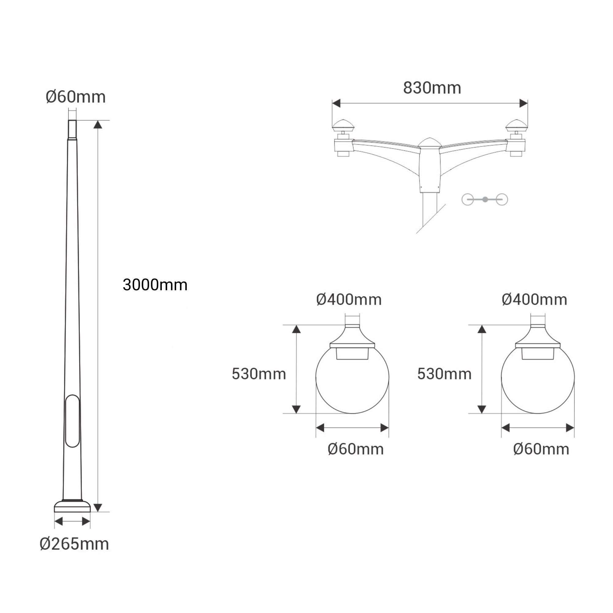 Poste Exterior de Dos Luces "GLOBE 400 MODERN" Fumagalli - 4 opciones - E27