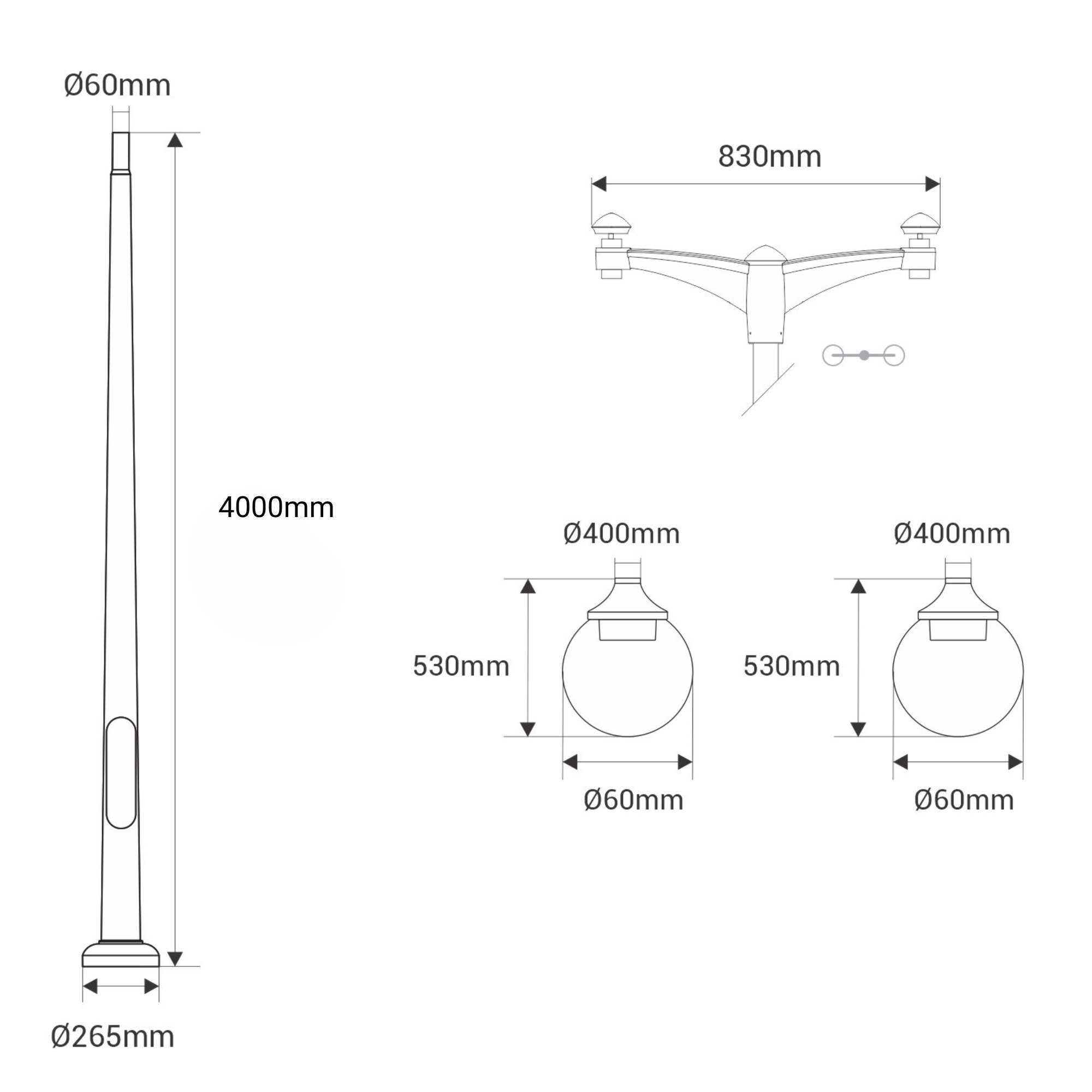 Poste Exterior de Dos Luces "GLOBE 400 MODERN" Fumagalli - 4 opciones - E27
