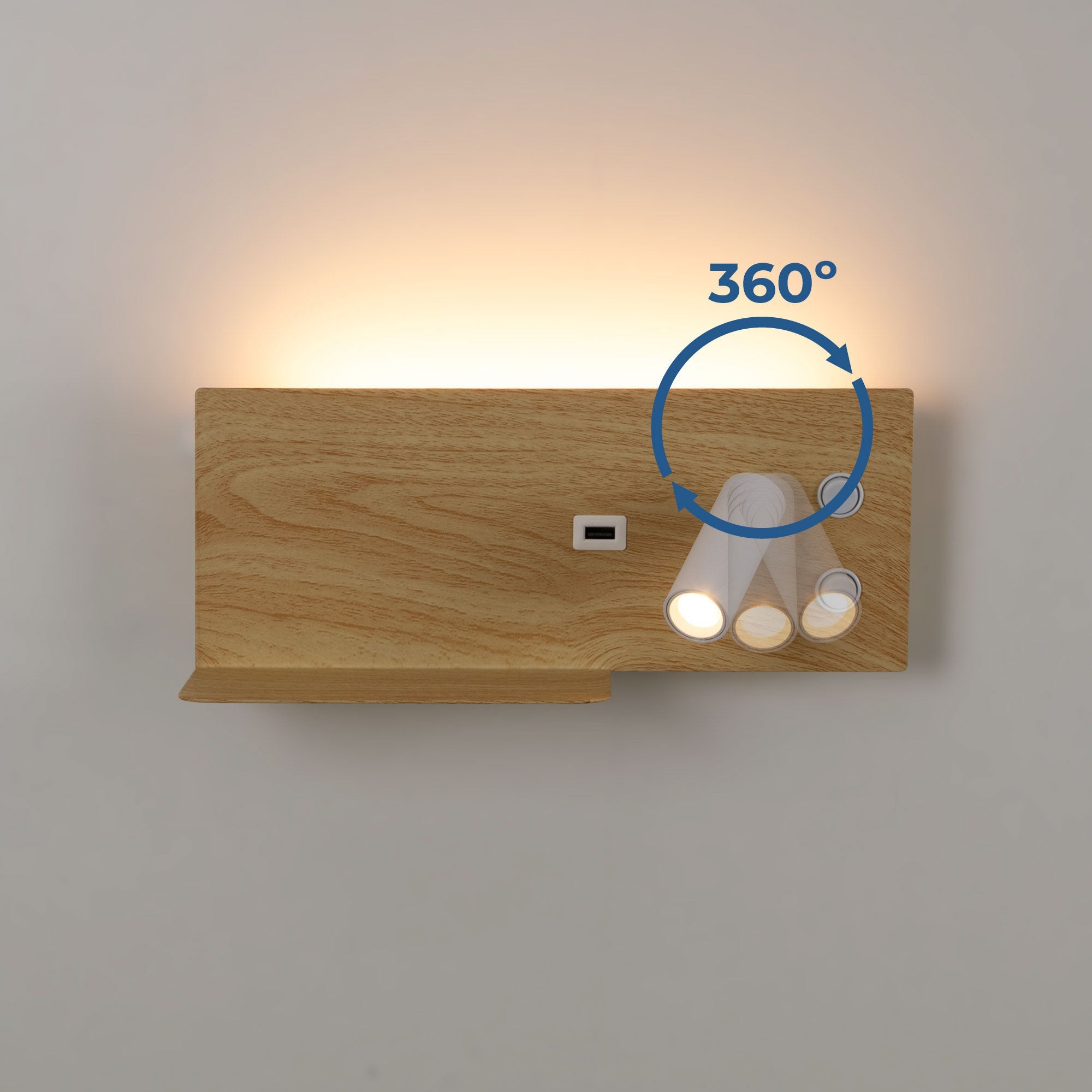 Aplique de pared para lectura con puerto USB "Kerta" - Iluminación doble - 3W+7W