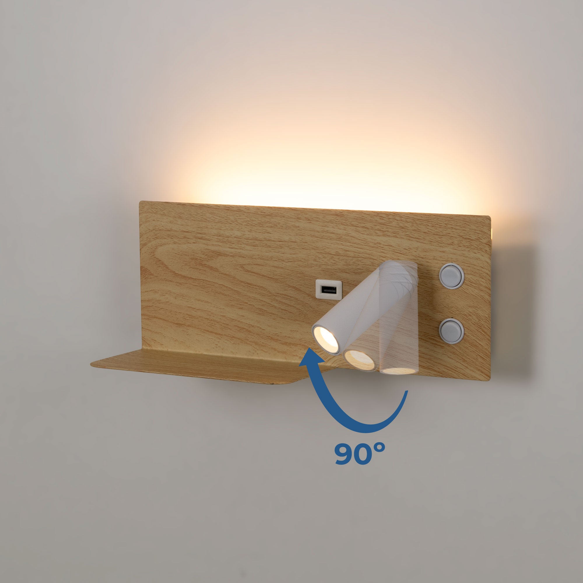 Aplique de pared para lectura con puerto USB "Kerta" - Iluminación doble - 3W+7W