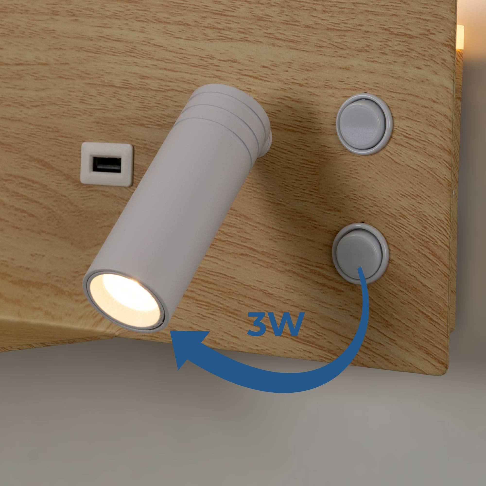Aplique de pared para lectura con puerto USB "Kerta" - Iluminación doble - 3W+7W