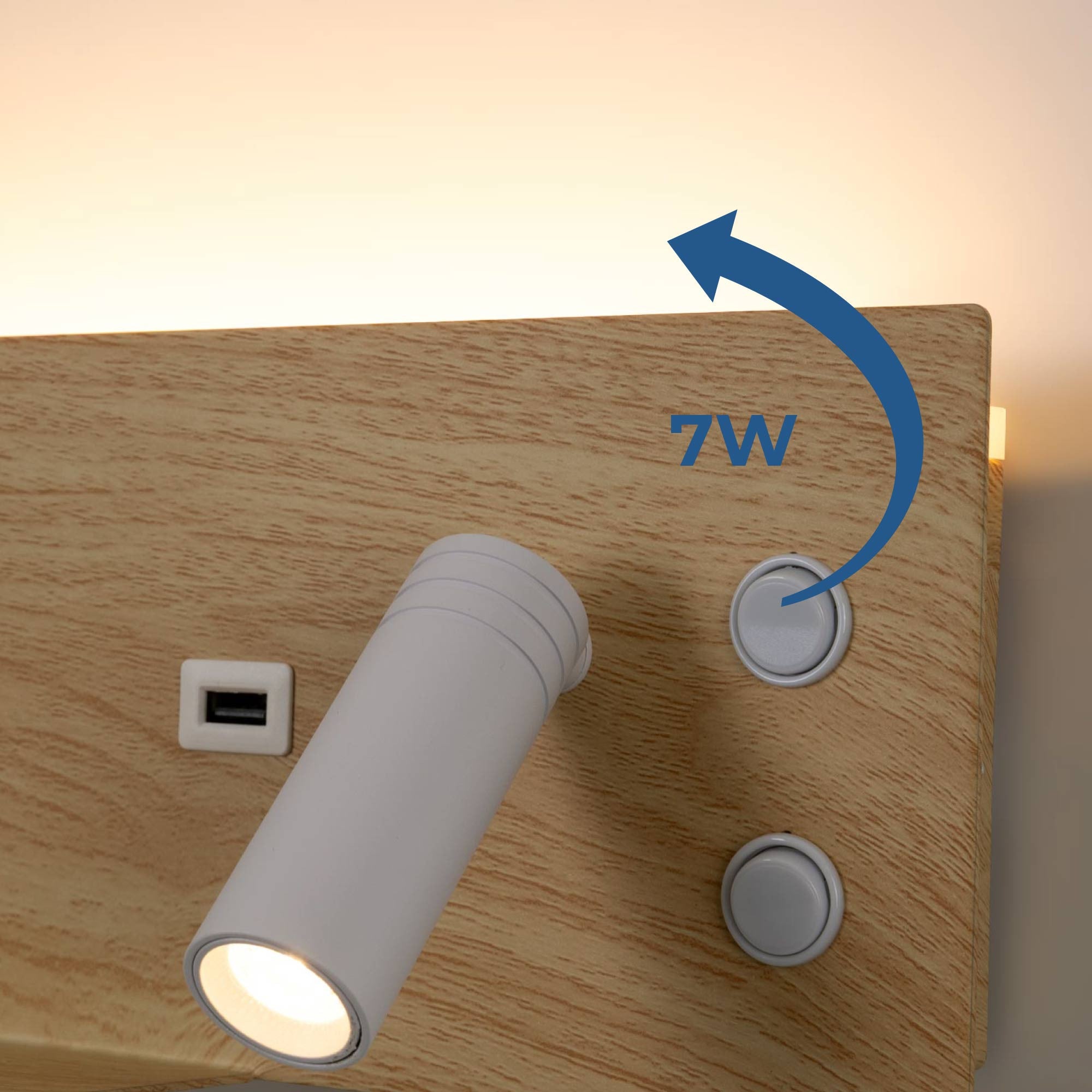 Aplique de pared para lectura con puerto USB "Kerta" - Iluminación doble - 3W+7W