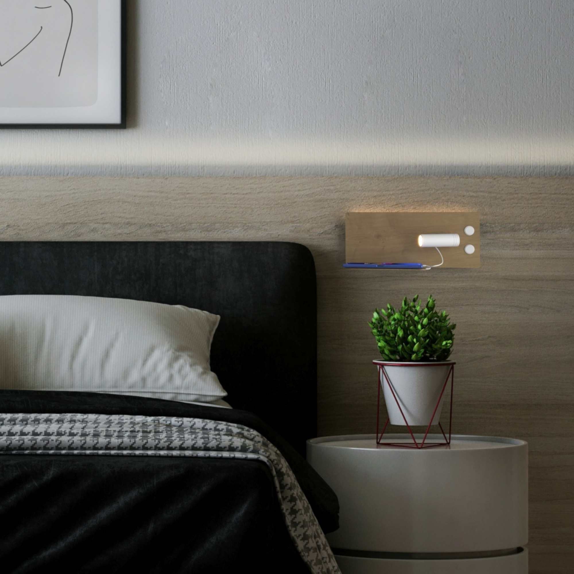 Aplique de pared para lectura con puerto USB "Kerta" - Iluminación doble - 3W+7W
