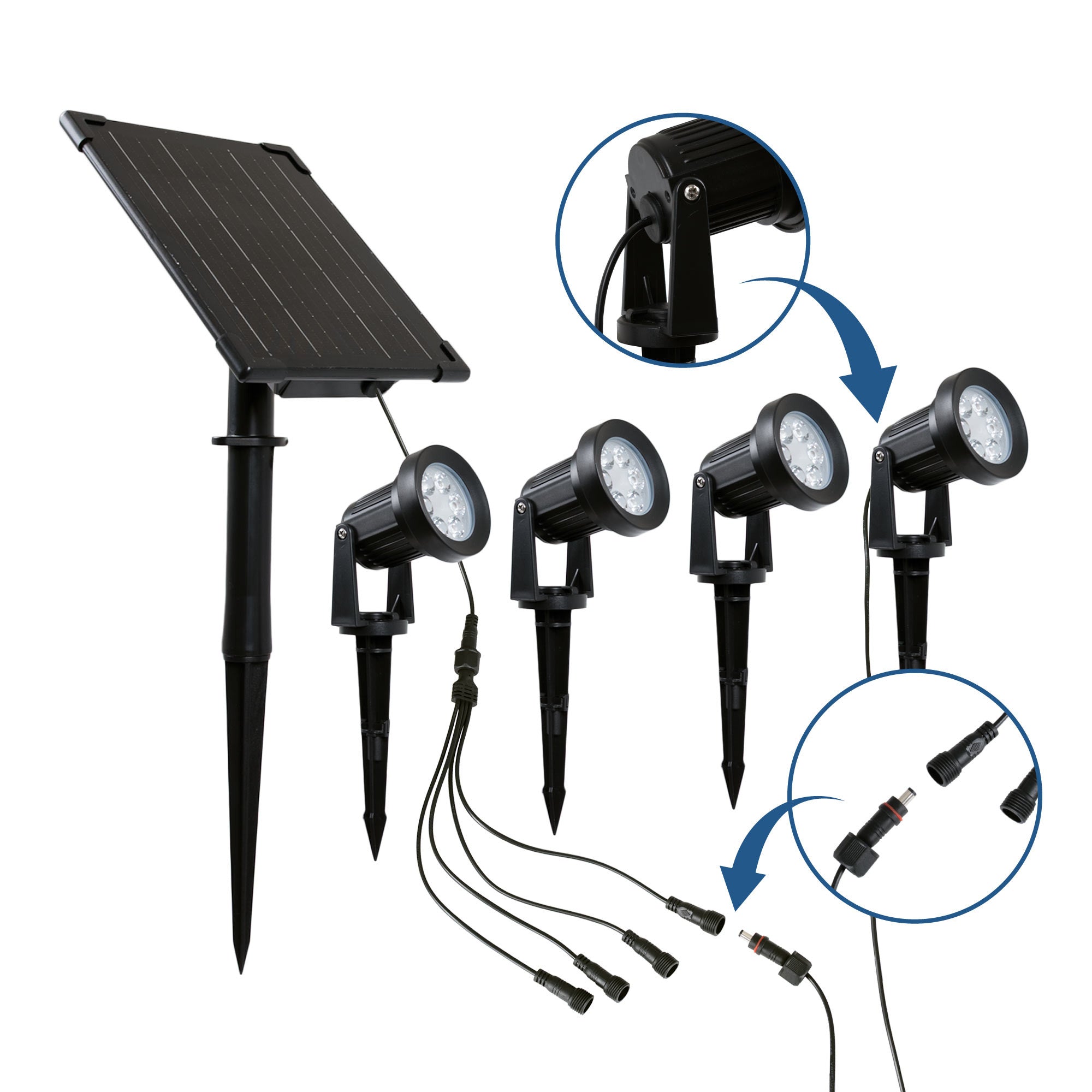 Kit x 4 focos solares exterior con panel solar - 5W - IP66 - 3000K