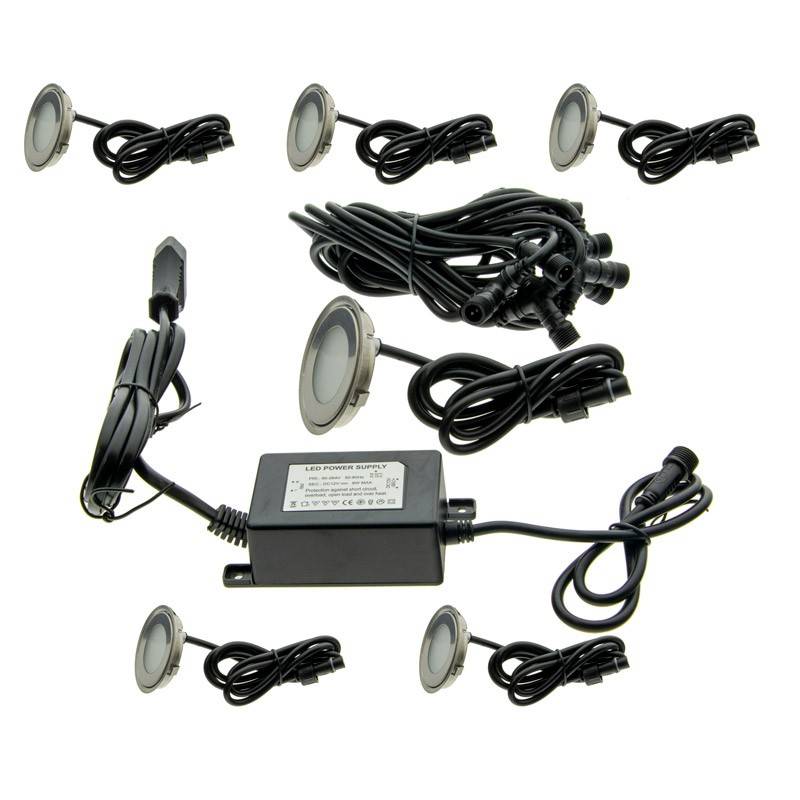 Kit 6 focos LED empotrables en suelo Ø58x9mm 0,5W 12V-DC IP67