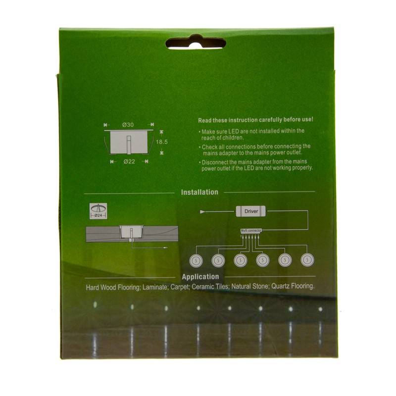Kit 6 focos LED empotrables en suelo 0,3W 12V-DC IP67