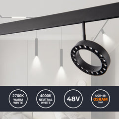 Luminaria circular LED para carril magnético 48V - Ø16cm - 18W - CRI90 - UGR18 - OSRAM