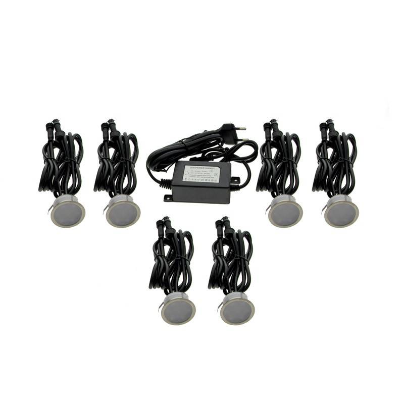Kit 6 focos LED empotrables en suelo Ø40x20mm 0,4W 12V-DC IP67