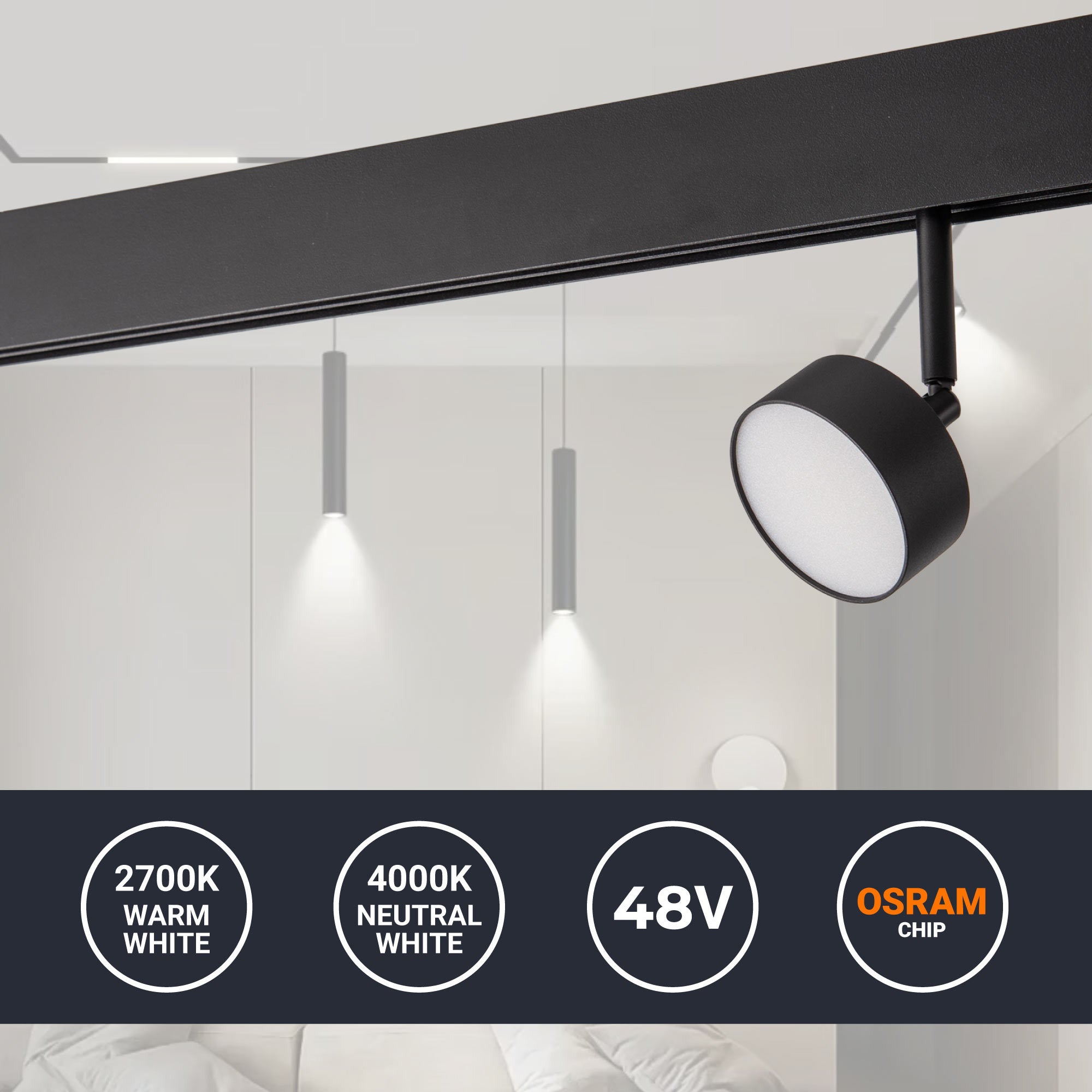 Luminaria circular LED para carril magnético 48V - 9W - Ø7.5cm - CRI90 - Chip OSRAM